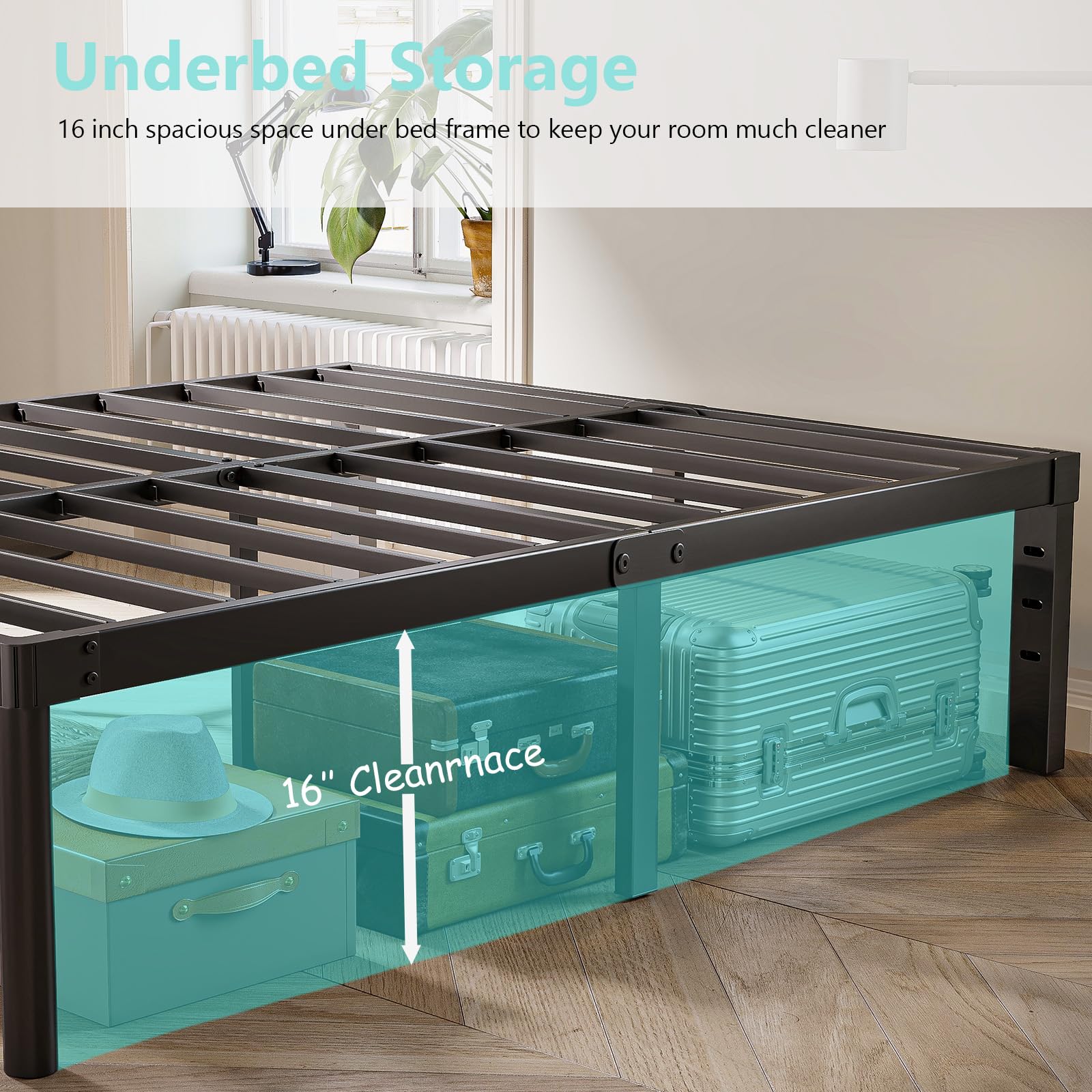 **Heavy Duty 18 Inch Queen Metal Bed Frame - No Box Spring Needed, Easy Assembly, Noise-Free Platform Bed - Perfect for Master Bedrooms, Guest Rooms & Apartments (Black, Model 4004-18B)**
