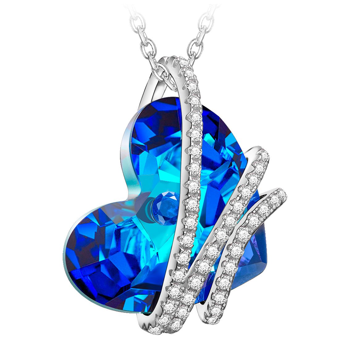 NINA&NANA Blue Crystal Heart Pendant Necklace - Elegant Jewelry Gift for Women, Best Friends, Girlfriend, Wife (Birthday, Anniversary, Valentine's Day) | Perfect for Everyday Wear, Date Night & Special Occasions