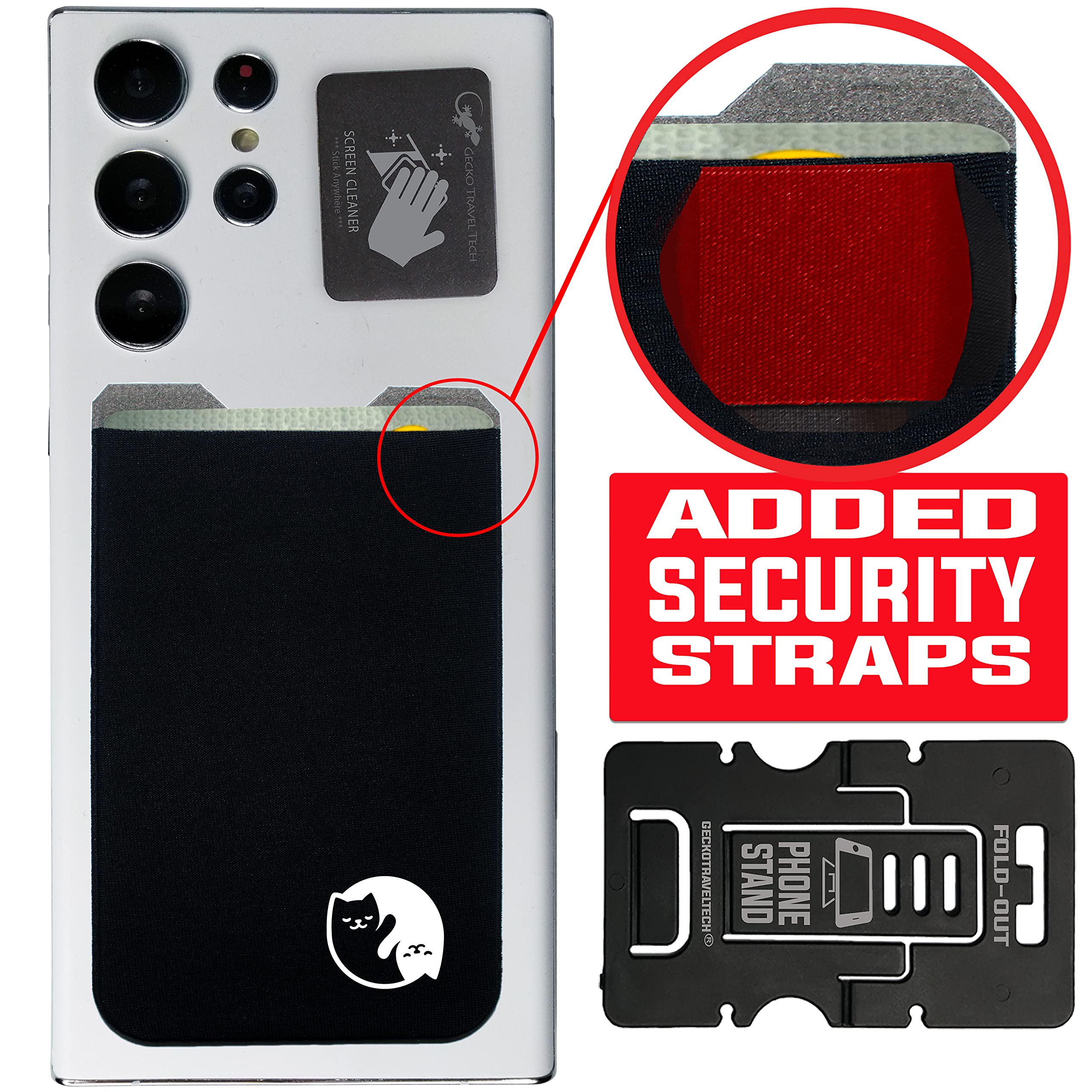 Gecko Stick-On Phone Wallet - Slim Adhesive Card Holder for iPhone & Android - Secure Lycra Pocket for Credit Cards, Cash & ID - Perfect for Gym, Travel & Everyday Use
