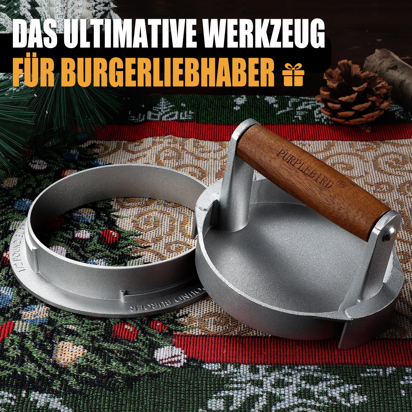 Premium Adjustable Hamburger Press Patty Maker - 3-in-1 Cast Aluminum Burger Shaper Mold for 1/2 lb, 1/3 lb & 1/4 lb Patties - Includes Stuffed Burger Ring & Sausage Slider - Perfect for BBQ, Backyard Grilling & Homemade Burgers - Great Gift for Dad & Mom