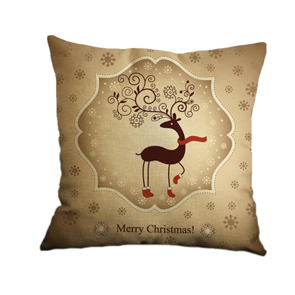 Nunubee Christmas Decor Elk Print Sofa Cushion Cover - Holiday Home Linen Throw Pillow Case for Living Room, Bedroom, Christmas Party Decoration