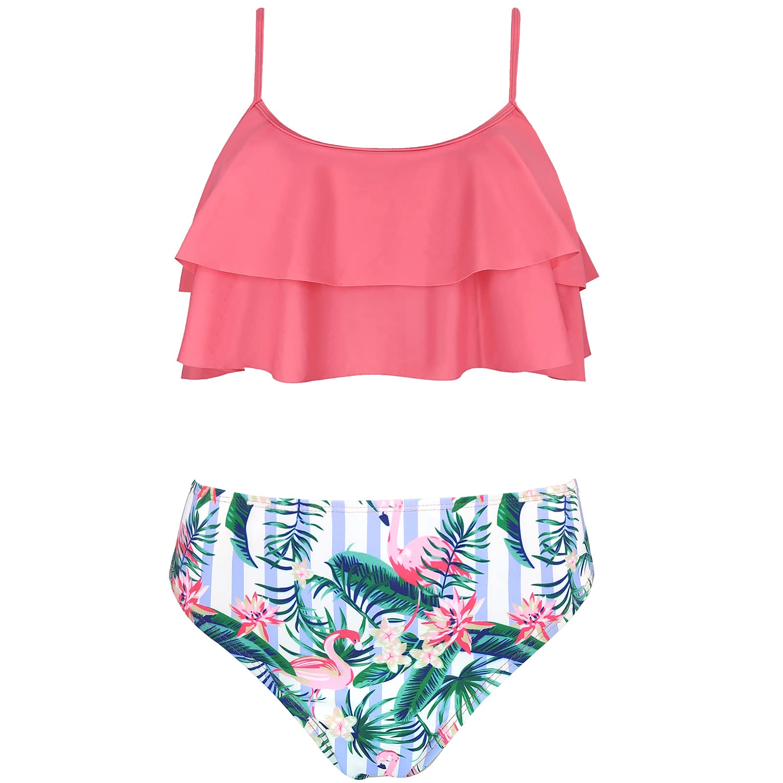 SHEKINI Girls Floral Print Ruffled Two-Piece Swimsuit | Cute Bikini Set for Beach, Pool & Summer Vacation | Toddler & Kids Swimwear