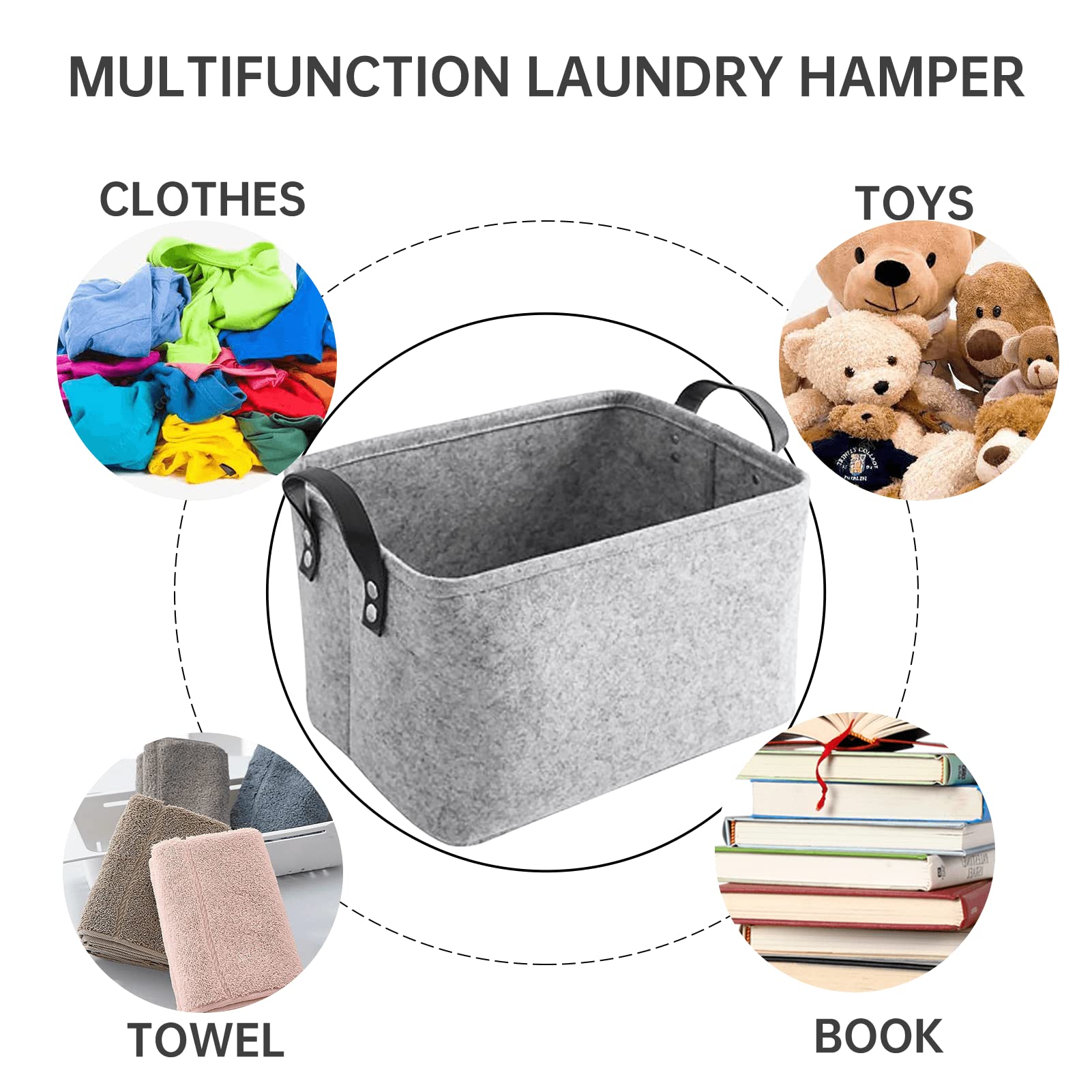 Foldable Laundry Basket with Leather Handles - Extra Large Heavy Duty Felt Hamper for Clothes, Toys & Home Organization | Perfect for Laundry Room, Bedroom, Dorm & Closet Storage