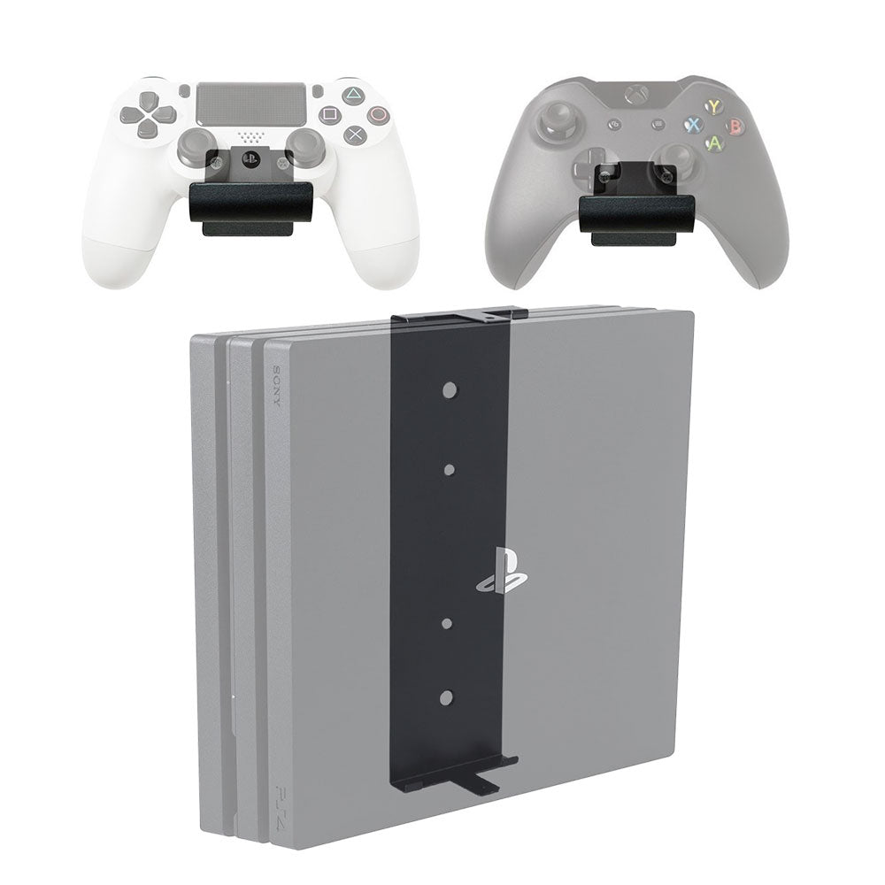 HIDEit 4P PlayStation 4 Pro (PS4 Pro) Vertical Wall Mount Bracket - Black Controller Bundle - Space Saving Gaming Setup for Bedroom, Living Room & Game Room