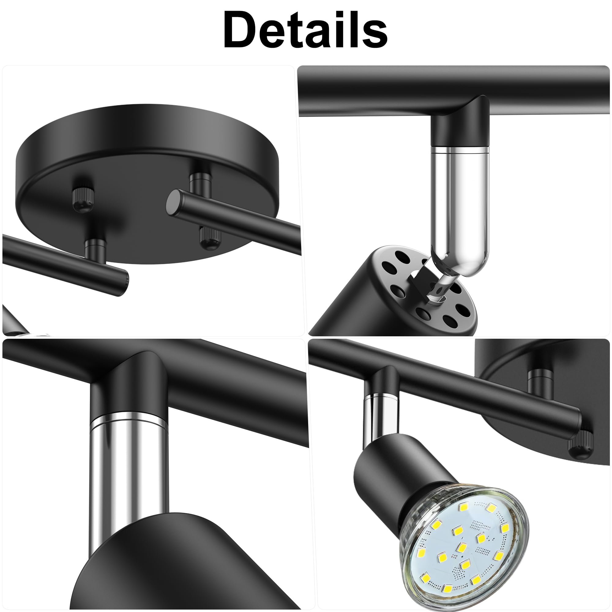 4-Light LED Track Lighting Kit - Adjustable Black Ceiling Spotlight with GU10 Bulbs for Kitchen, Cabinet, Gallery, Bar, Hallway & Living Room | Modern Flexible Fixture for Home & Office Lighting