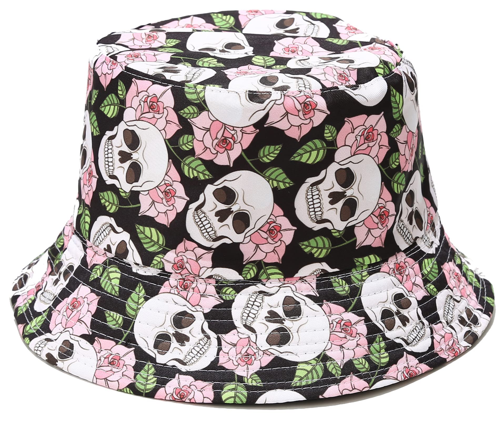 Skull Print Bucket Hat - Funny Halloween & Fishing Cap - Reversible Packable Sun Hat for Women & Men - Perfect for Halloween Costumes, Beach Trips & Outdoor Activities