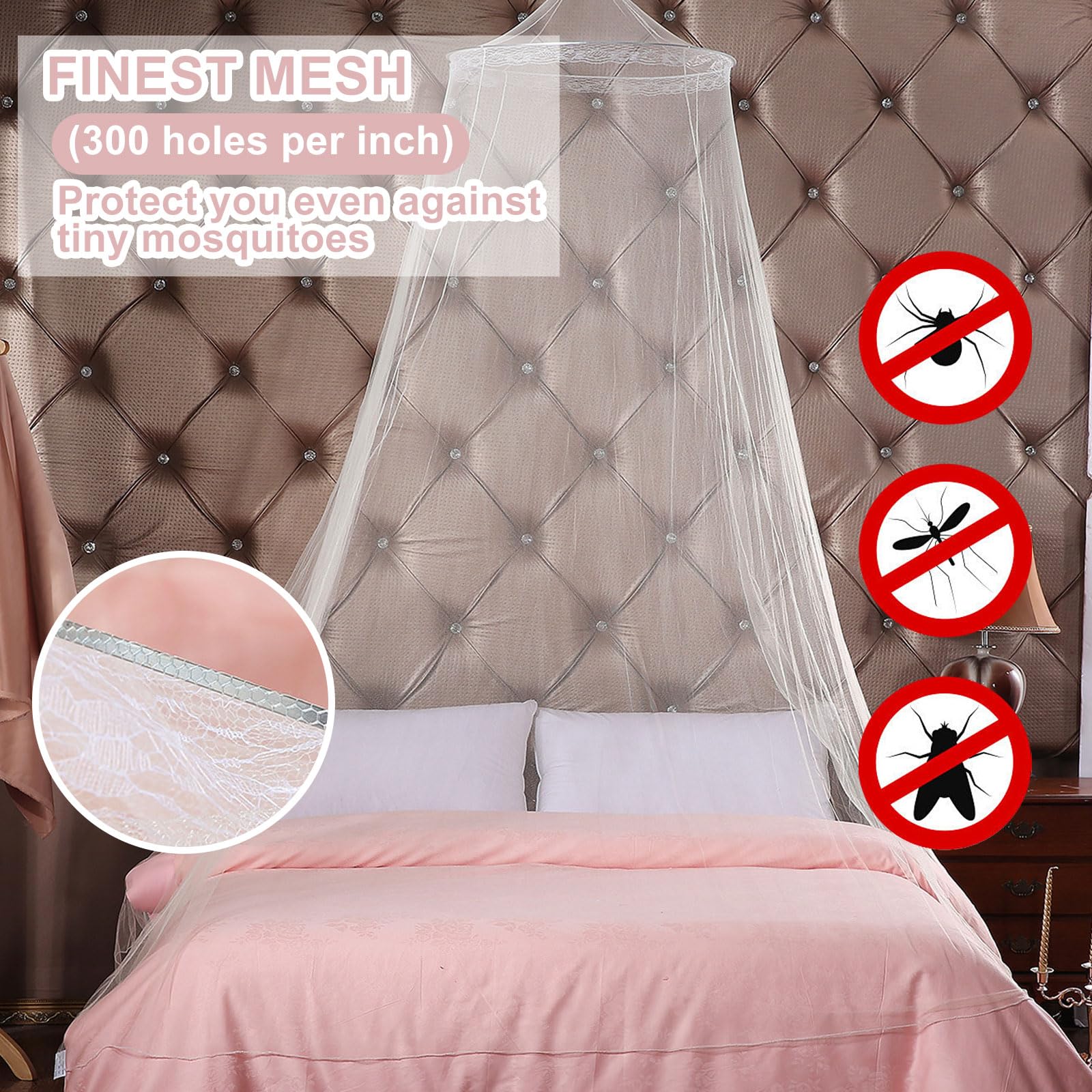 2 Pack King/Queen Size Mosquito Net for Bed - Ceiling Mount Canopy Bed Curtains with Dome Design, Breathable Bed Tent for Baby Crib, Kids Bed & Adult Beds - Perfect for Nursery, Bedroom & Outdoor Camping Protection