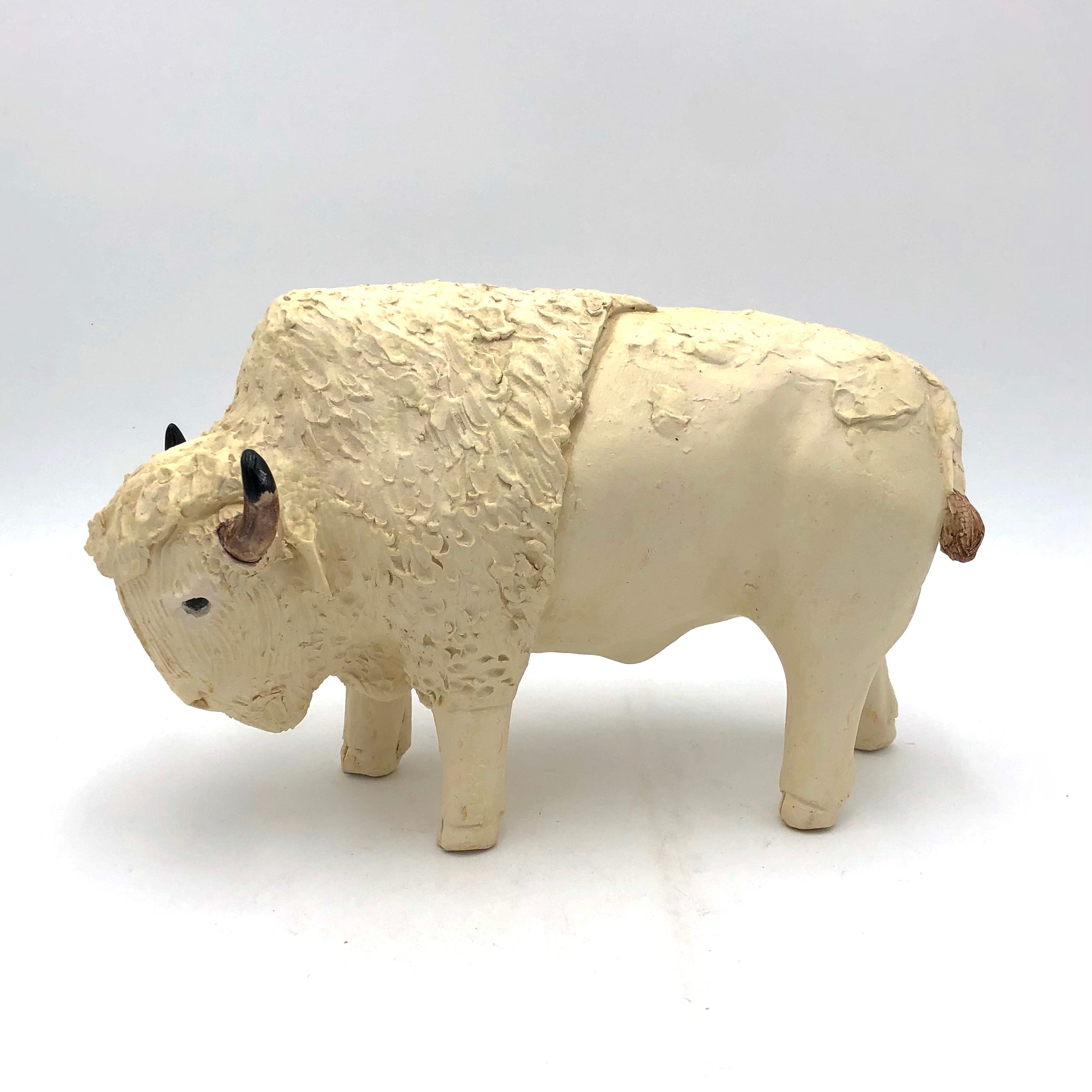 Brian Horsch Full Size Buffalo Sculpture - KS Shaggy Buffalo White (Left Facing) - Western Home Decor, Ranch Style Statue for Living Room & Office
