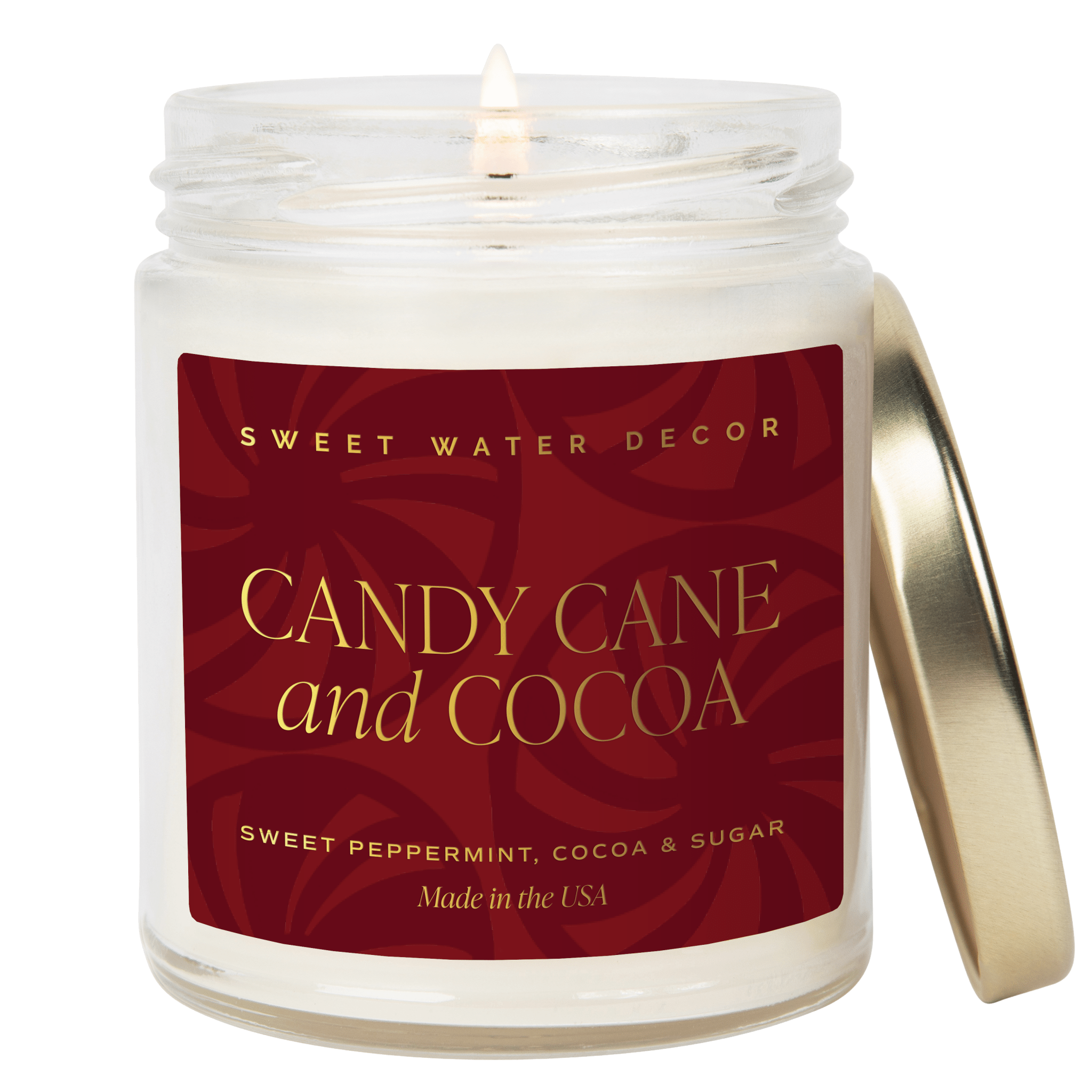 Premium Candy Cane & Cocoa Scented Clear Jar Candle - 12oz Holiday Home Fragrance for Christmas Decor, Cozy Evenings & Gift Giving