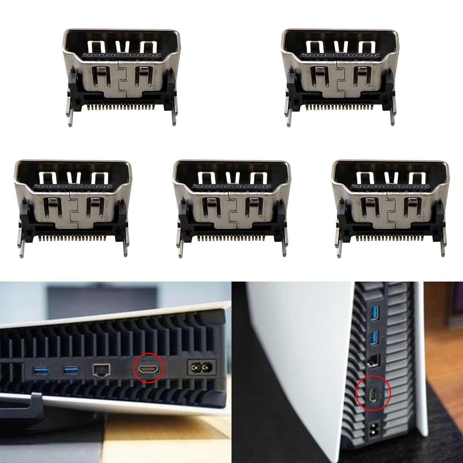 5 Pack HDMI Port Connector Socket Replacement for Sony PS5 Console - Durable Interface Jack Repair Part for PS5 Gaming System | Perfect for HDMI Port Fixes, DIY Console Repairs & PS5 Maintenance