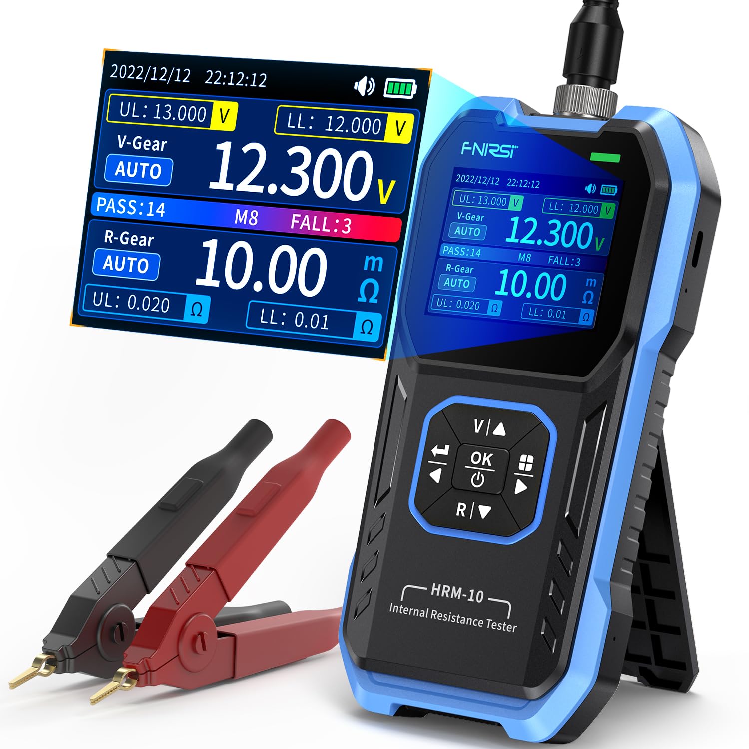 FNIRSI HRM-10 Digital Battery Voltage and Internal Resistance Tester - 100V 200Ω Battery Analyzer for AAA, AA, Car & Household Batteries - Perfect for Automotive Maintenance, Home Electronics & DIY Projects