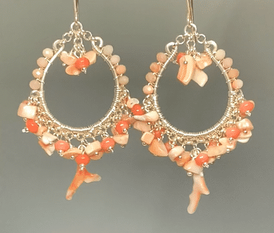 Stylish Coral Hoop Earrings - 925 Sterling Silver with Natural Branch Coral - Perfect for Beach Weddings, Boho Fashion & Summer Accessories
