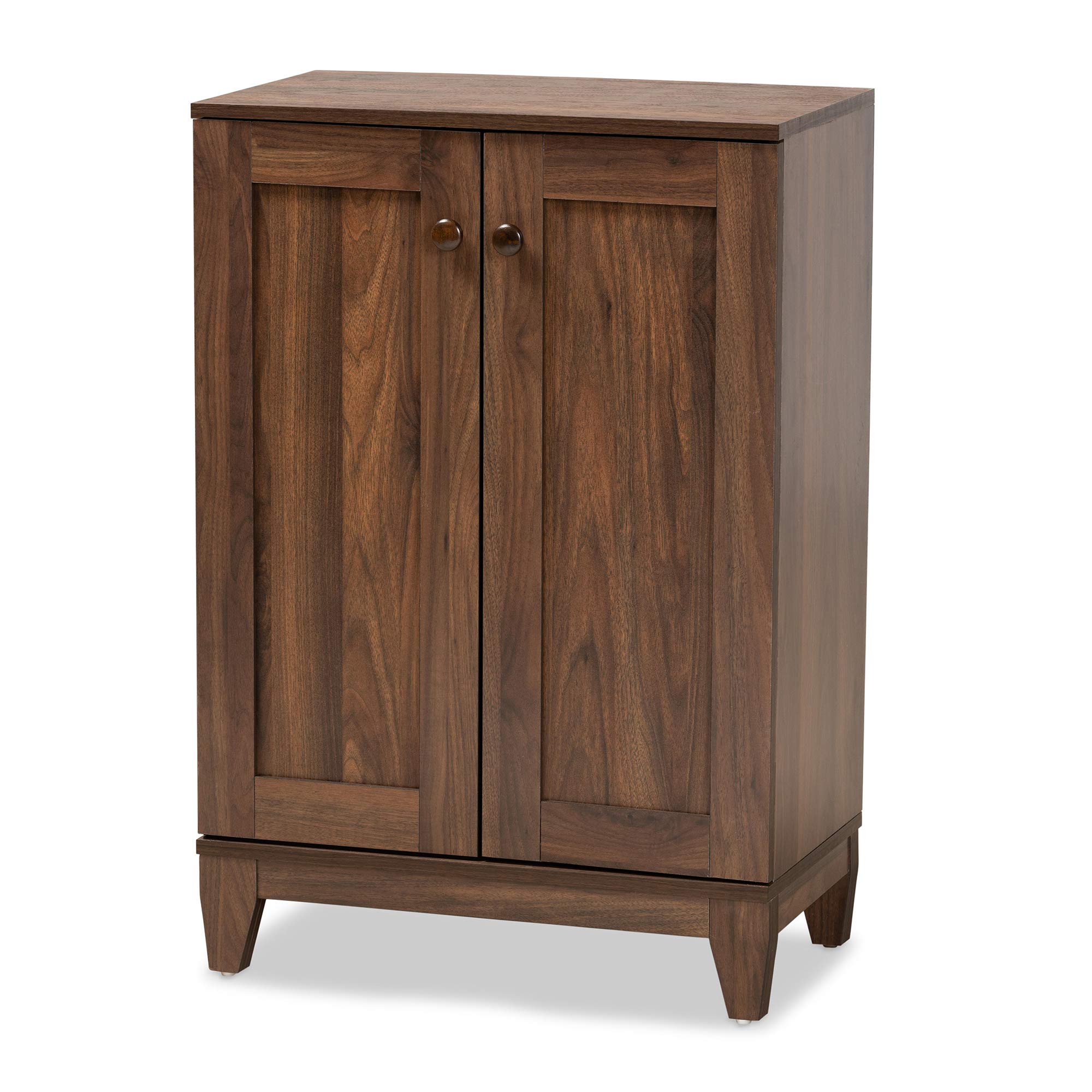 Baxton Studio Nissa Modern Walnut Brown 2-Door Shoe Storage Cabinet - Contemporary Wooden Shoe Organizer for Entryway, Bedroom & Closet Organization