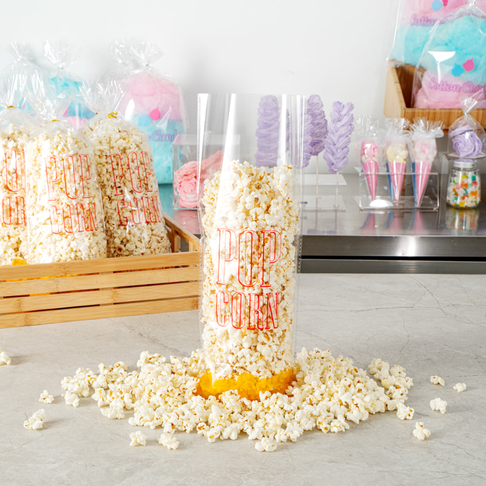 Clear Plastic Popcorn Bags 17x7 Inches - 100 Count Box | Perfect for Movie Nights, Concessions & Party Snacks