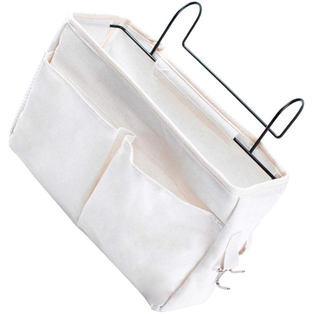 IMIKEYA Bedside Hanging Storage Organizer - White Hitch Basket for Phone, Glasses, Books & Keys - Perfect for Bedside, Sofa & Car Organization