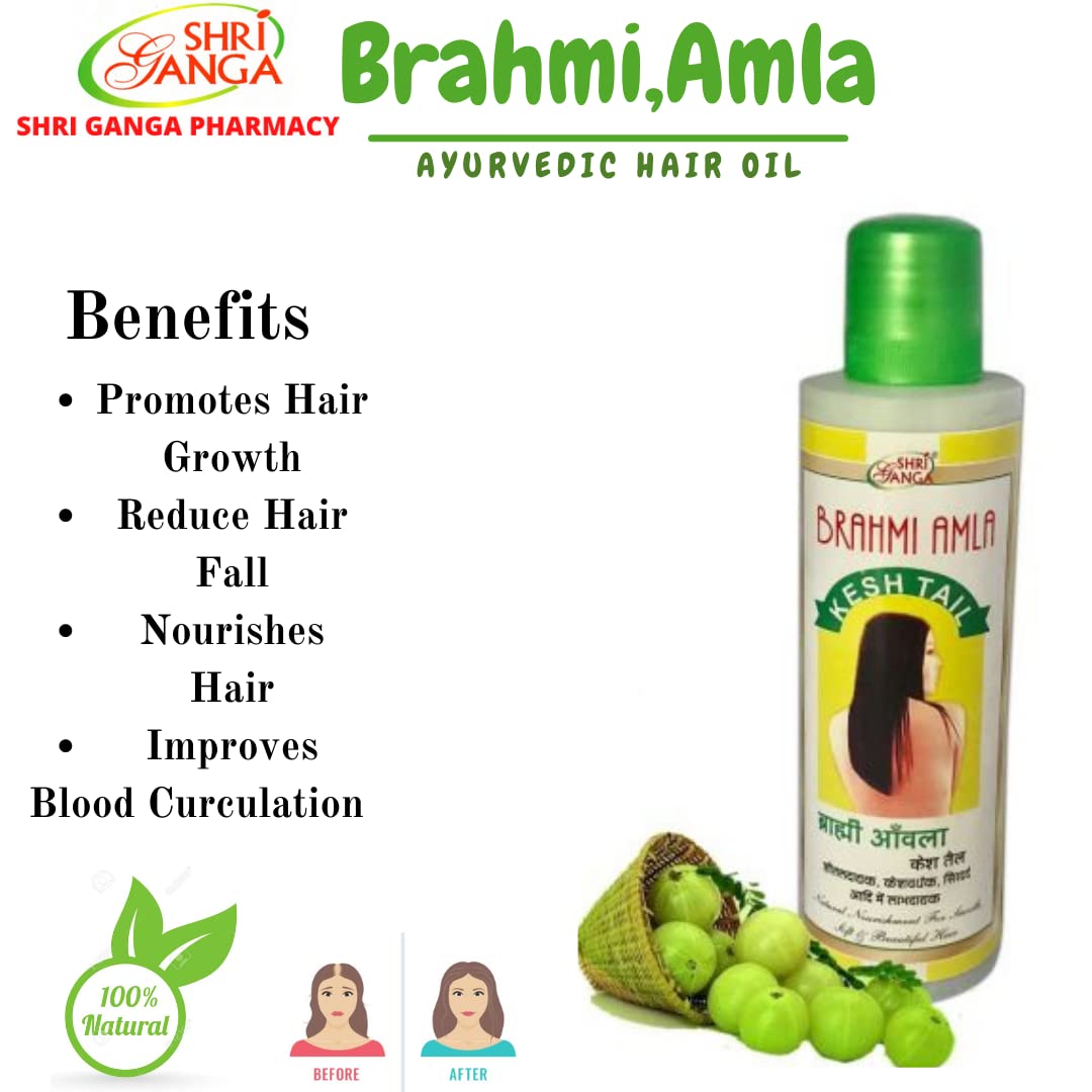 Shri Ganga Brahmi Amla Hair Oil for Strong, Long & Thick Hair Growth - 200ml | Ayurvedic Herbal Treatment for Hair Fall Control & Scalp Care | Perfect for Daily Hair Nourishment & Styling