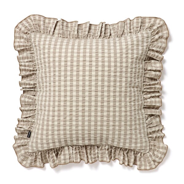 Frill Check Cushion Cover 18x18 Inches Beige - Decorative Square Pillow Case for Sofa, Bed, Chair, Home Decor