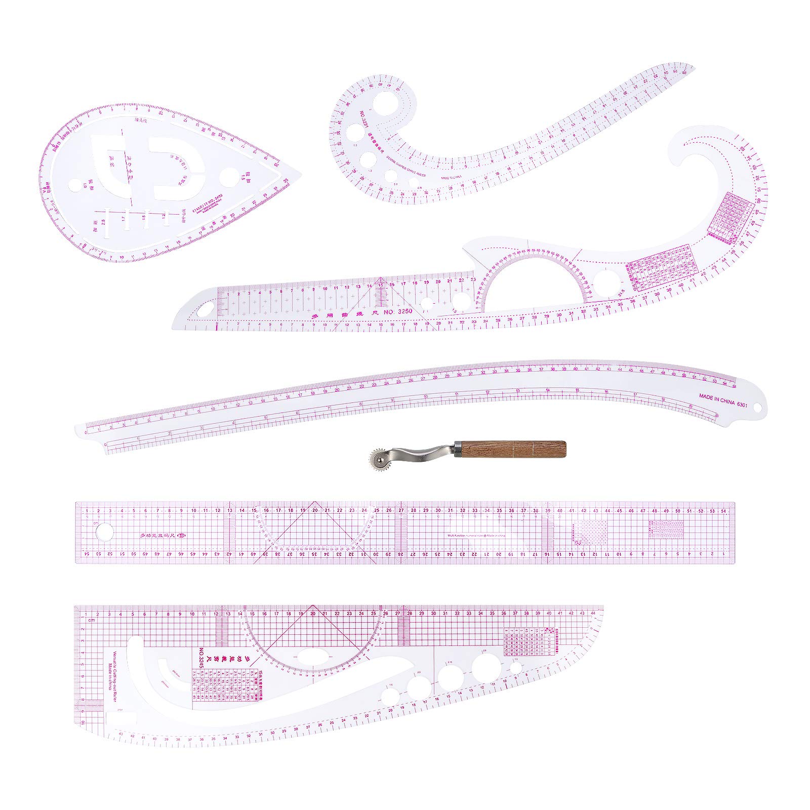 7-Piece Curve Metric Ruler Set - Multi-Functional Plastic Sewing Measuring Tools for Dressmaking, Tailoring & DIY Projects | Perfect for Pattern Making, Garment Construction & Crafting