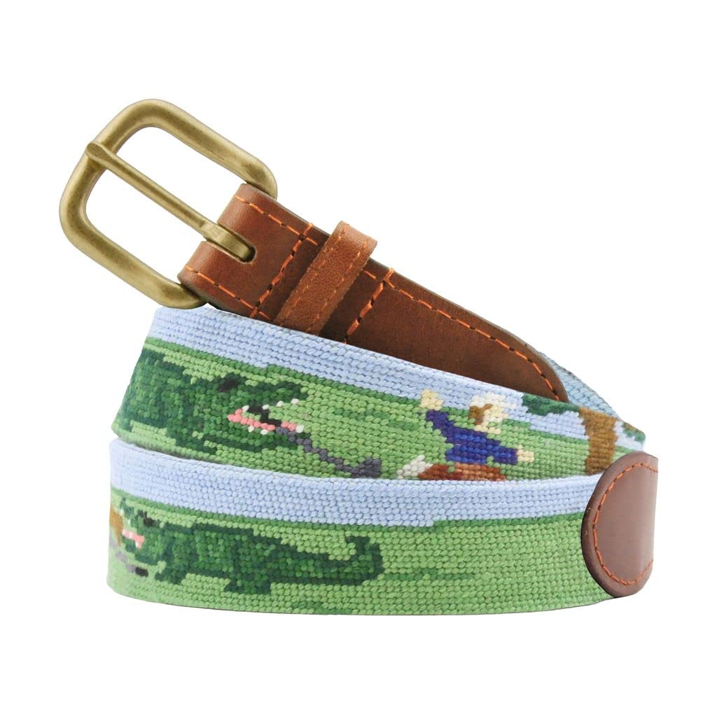 Smathers & Branson Beware of Gators Needlepoint Belt - Stylish Alligator Design Preppy Belt for Men - Perfect for Casual Wear, Golf, and Southern Fashion