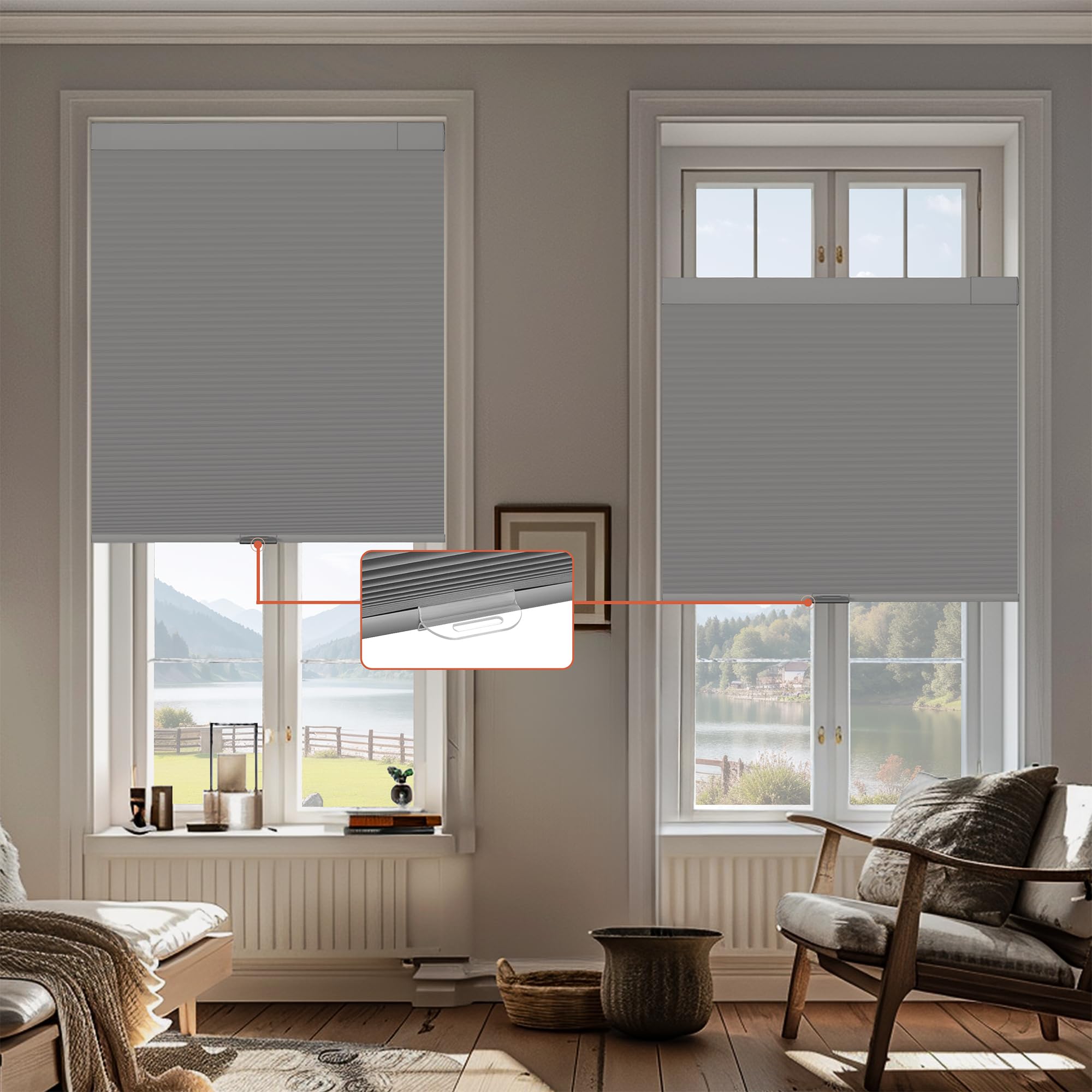 Blackout Cellular Shades Cordless - No Tools No Drill Easy Install Window Blinds - Thermal Insulated Noise Reducing Honeycomb Shades for Home - Blackout Light Gray - Custom Sizing - Perfect for Bedrooms, Nurseries & Home Theaters