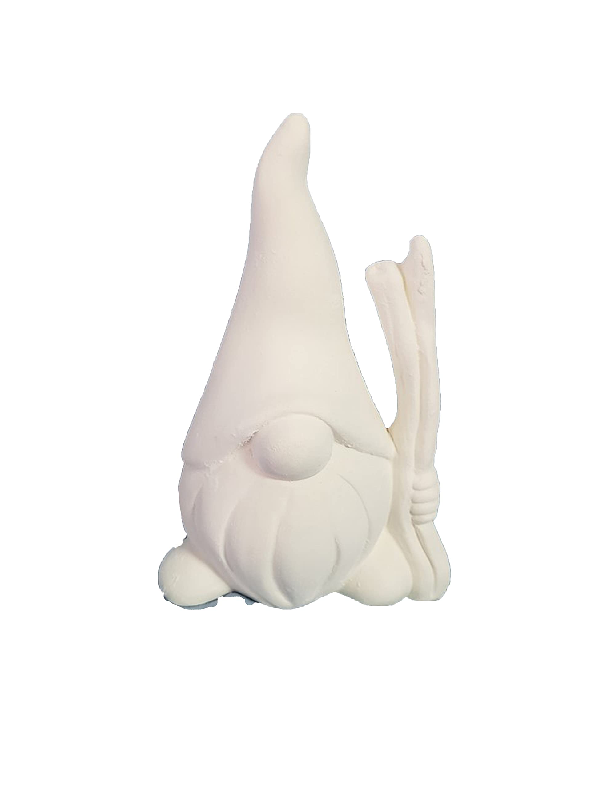 6 Inch Ceramic Bisque Gnome with Staff - Unpainted DIY Garden Decor for Painting & Crafting - Perfect for Home, Garden, and Holiday Decoration