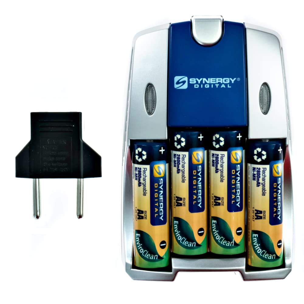 Synergy Quick Charger for Minolta DiMage 7 - AA/AAA NiMH Batteries with 4x2800mAh - Travel & Home Use