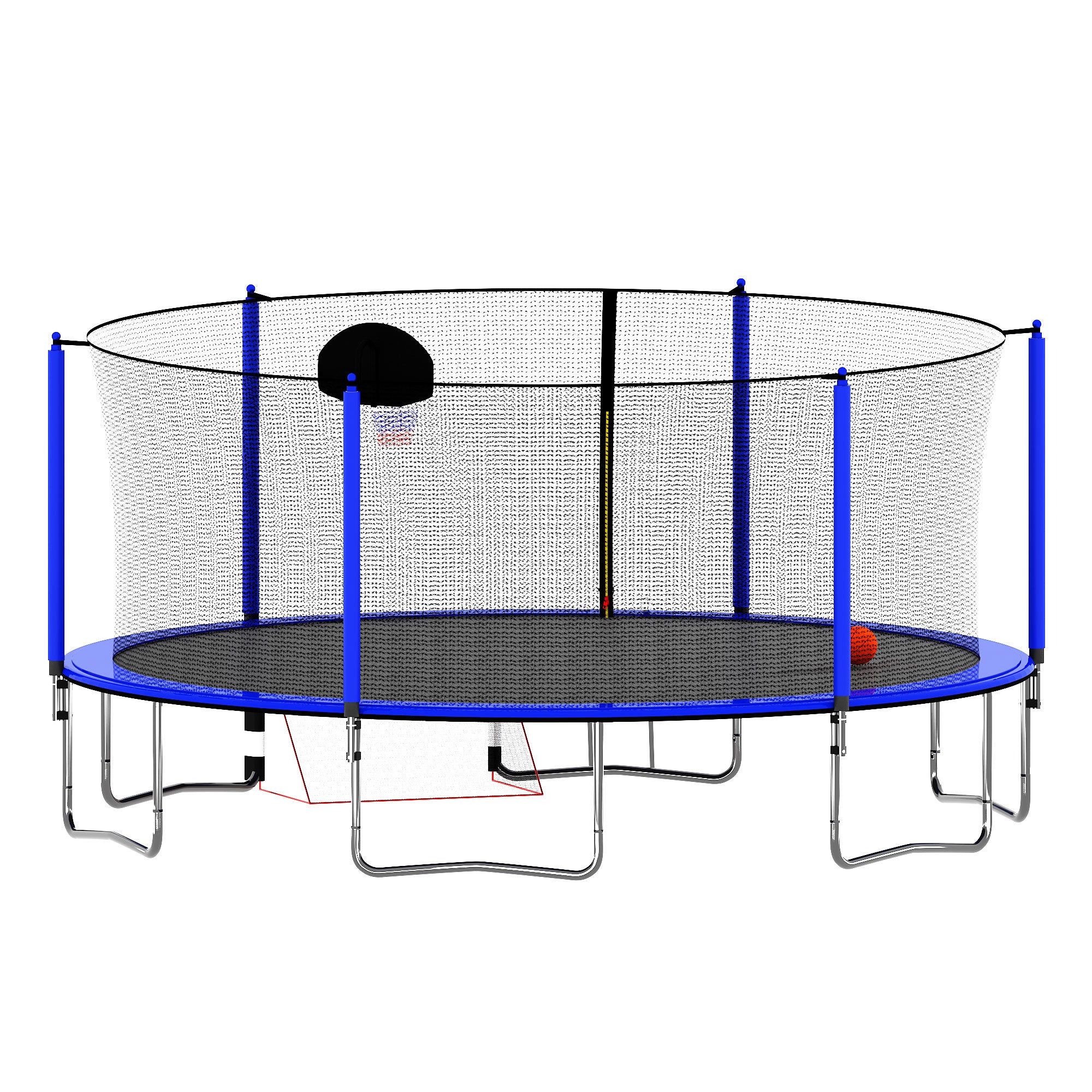 16FT Trampoline with Basketball Hoop, Pump & Ladder - Includes Inner Safety Enclosure & Soccer Goal (Blue) - Perfect for Backyard Fun, Outdoor Exercise & Family Bonding Activities