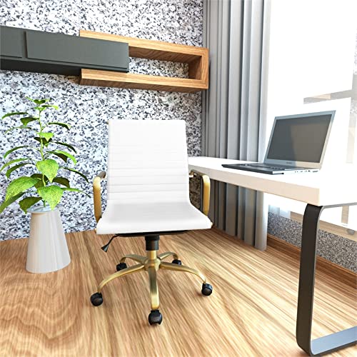 Harris Modern Leather Swivel Office Chair - White & Gold Executive Desk Chair with Ergonomic Support | Perfect for Home Office, Conference Rooms & Workspaces