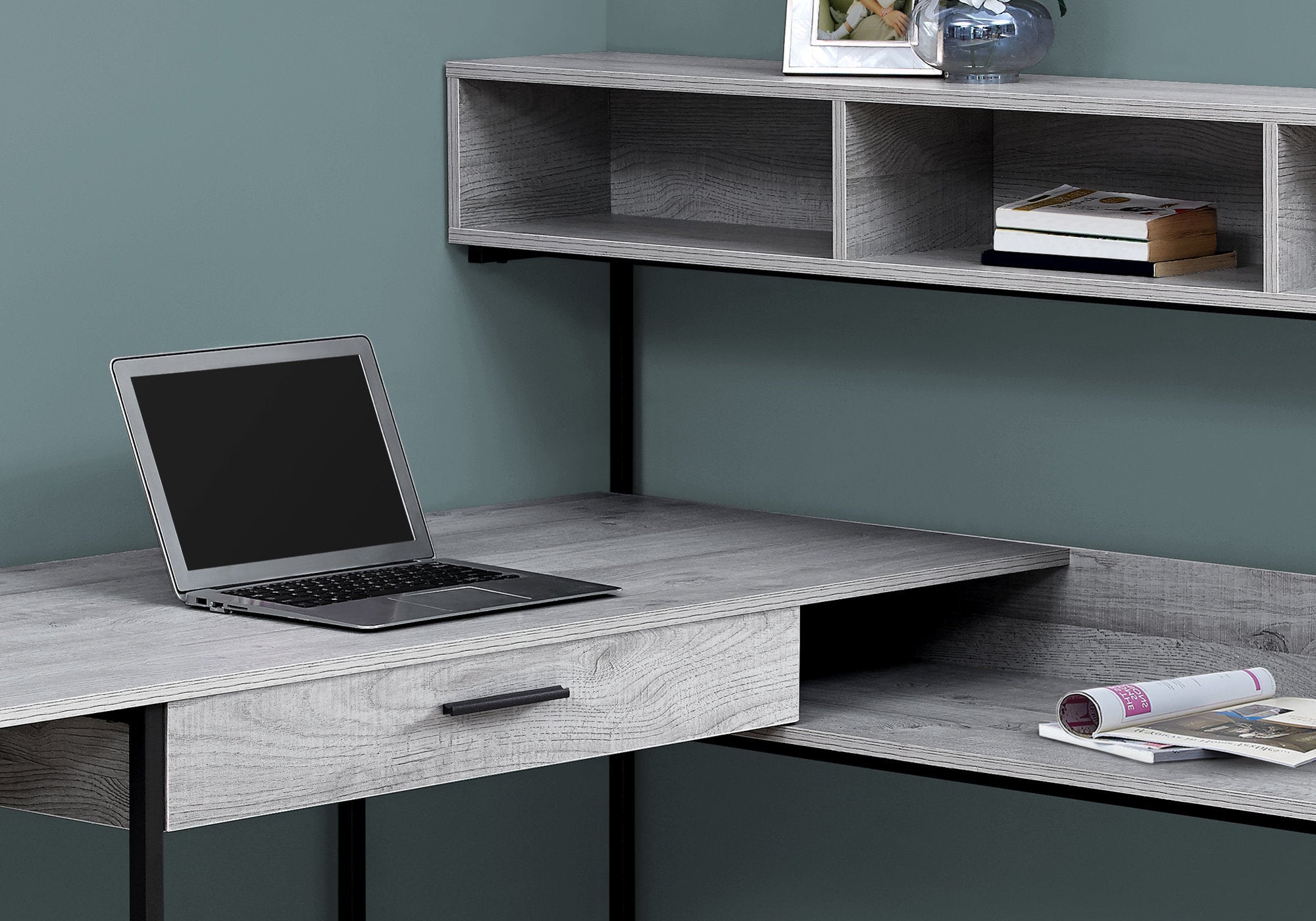 Modern Grey & Black Metal Corner Desk for Home Office | Ergonomic Workspace Solution | Perfect for Small Spaces & Remote Work