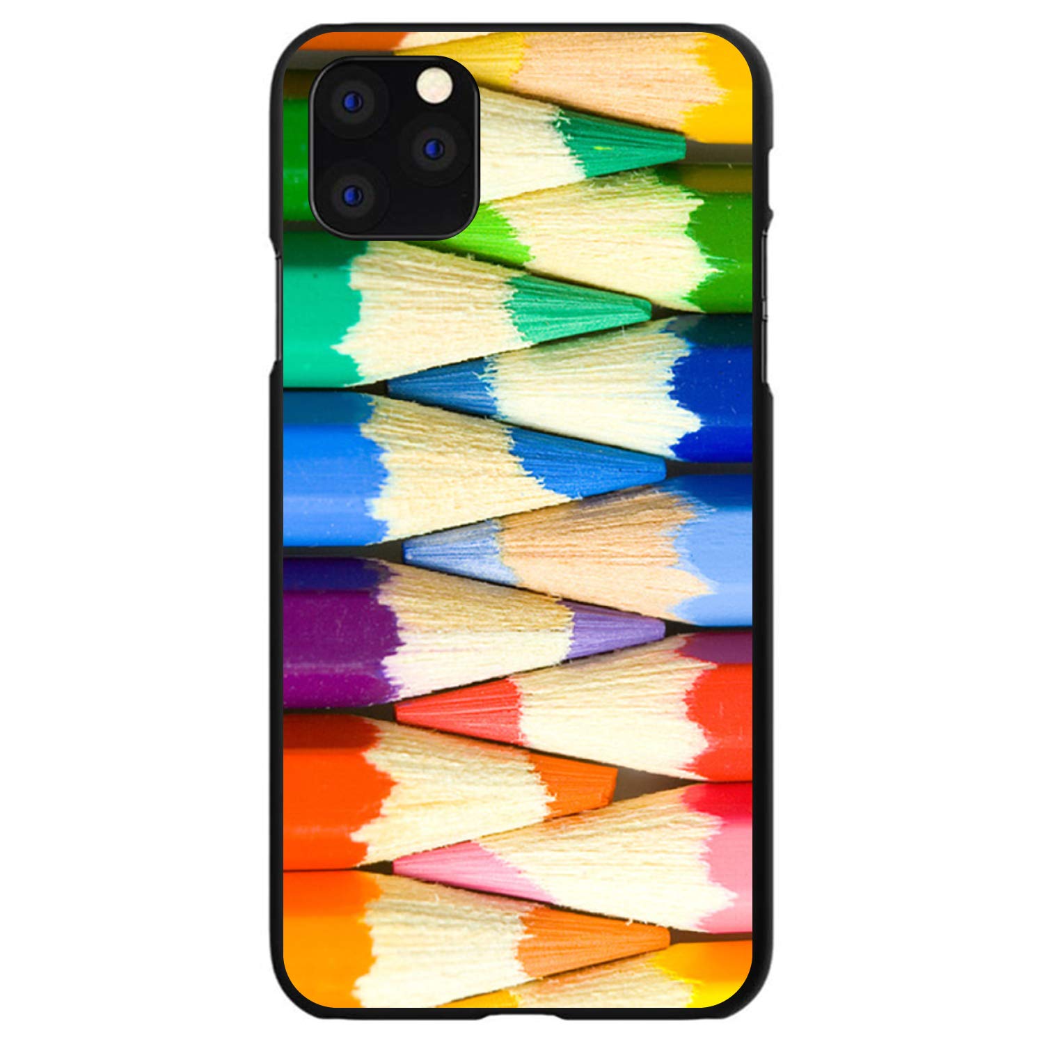 DistinctInk Ultra Slim Hard Plastic Case for iPhone 12 Mini (5.4 Inch) - Customizable Black Cover with Rainbow Pencil Design - Perfect for Artists, Students & Creative Professionals - Ideal Gift for Art Lovers & Phone Accessory Enthusiasts