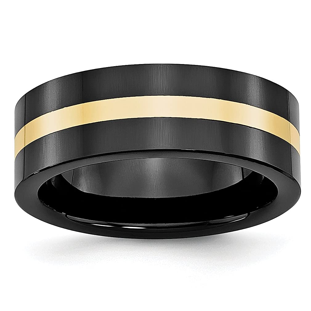 ICE CARATS 8mm Ceramic Black 14k Gold Inlay Band Ring for Men - Durable Wedding Ring, Anniversary Gift for Him, Fine Jewelry for Dad - Perfect for Everyday Wear, Special Occasions & Gifts