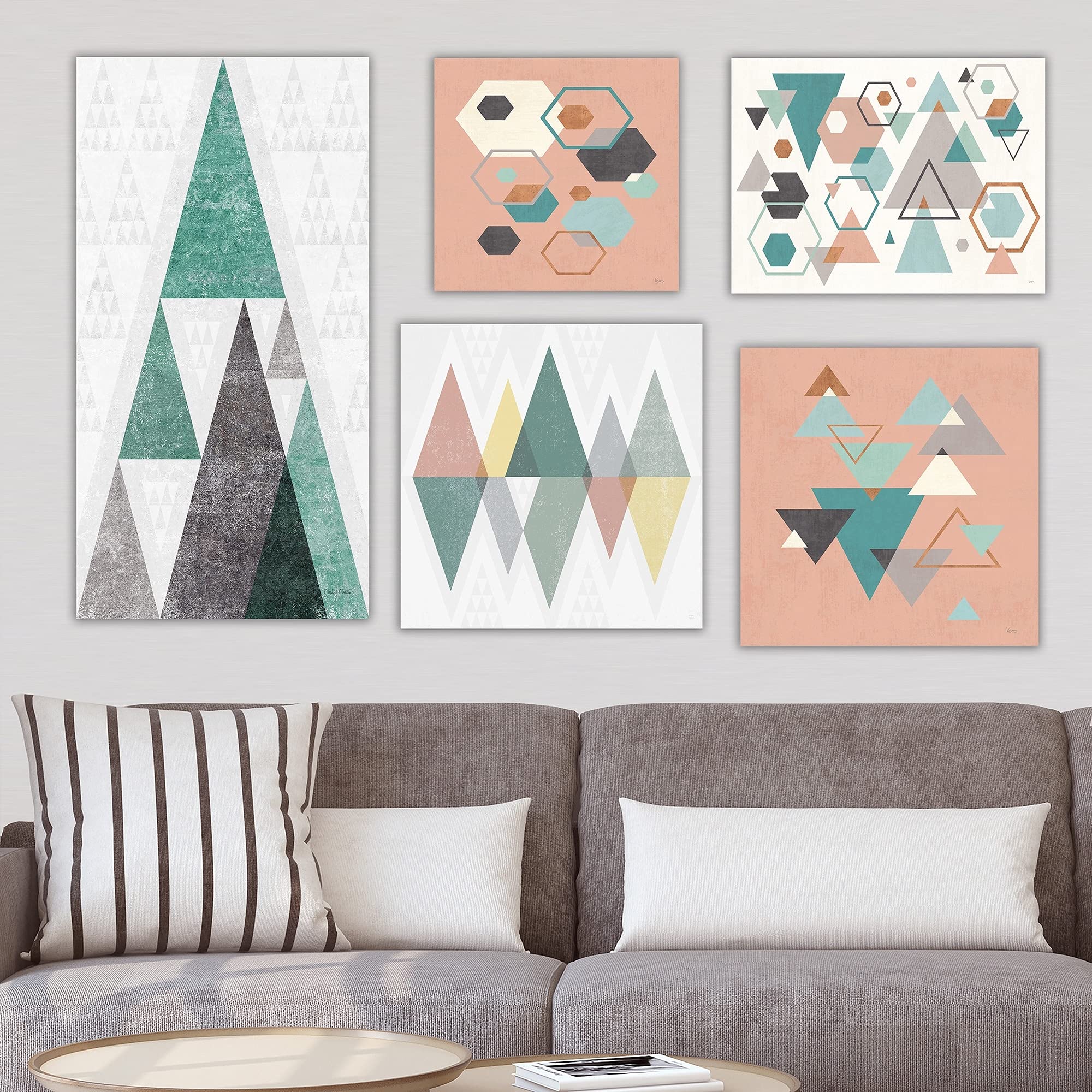 Abstract Wall Art Set of 5 Pieces - Geometric Collection by DESIGN ART | Modern Canvas Prints for Living Room, Bedroom & Office Decor