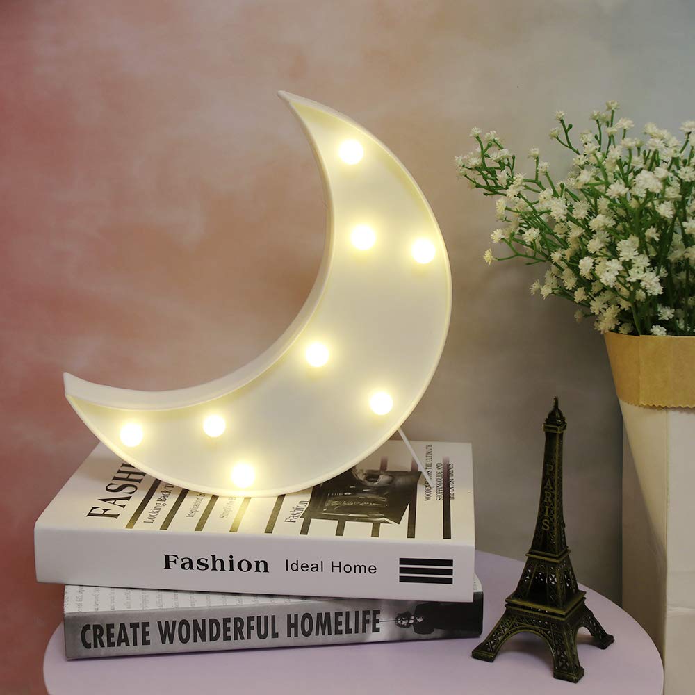 GUOCHENG Cute Moon LED Night Light - Battery Powered Nursery Lamp for Baby & Kids Room, Christmas & Birthday Party Decor - White - Perfect for Bedtime, Nursery Decor & Holiday Celebrations