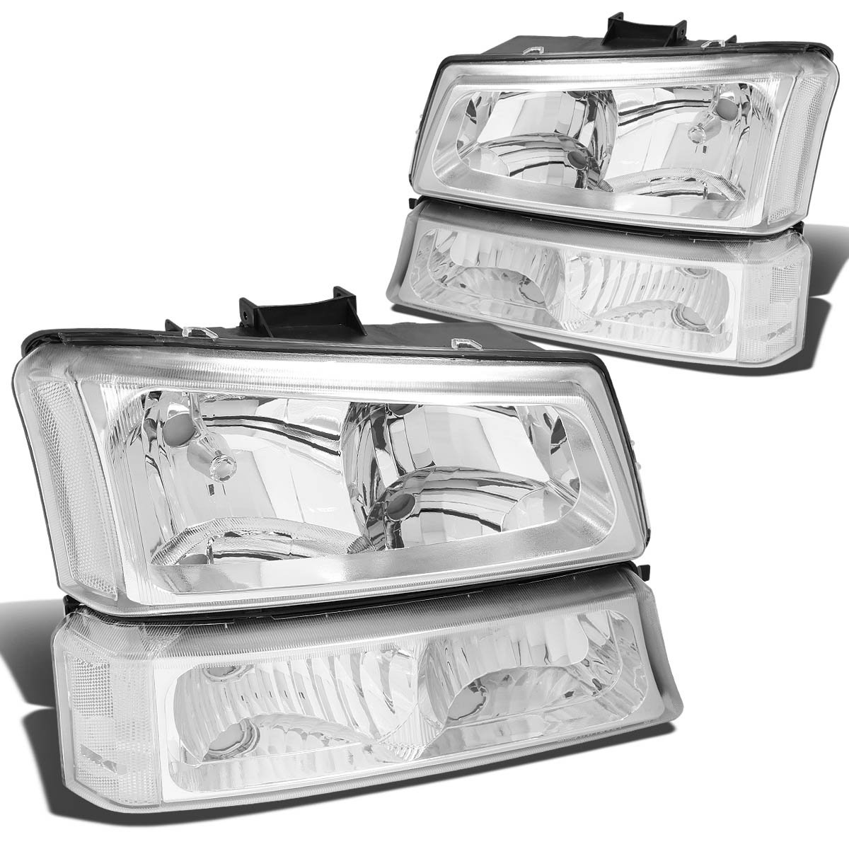 2003-2006 Chevy Silverado 1500 2500 3500 Chrome Clear Headlight Assembly with Bumper Signal Lamps - Replacement Headlights for Improved Night Visibility & Style Upgrade