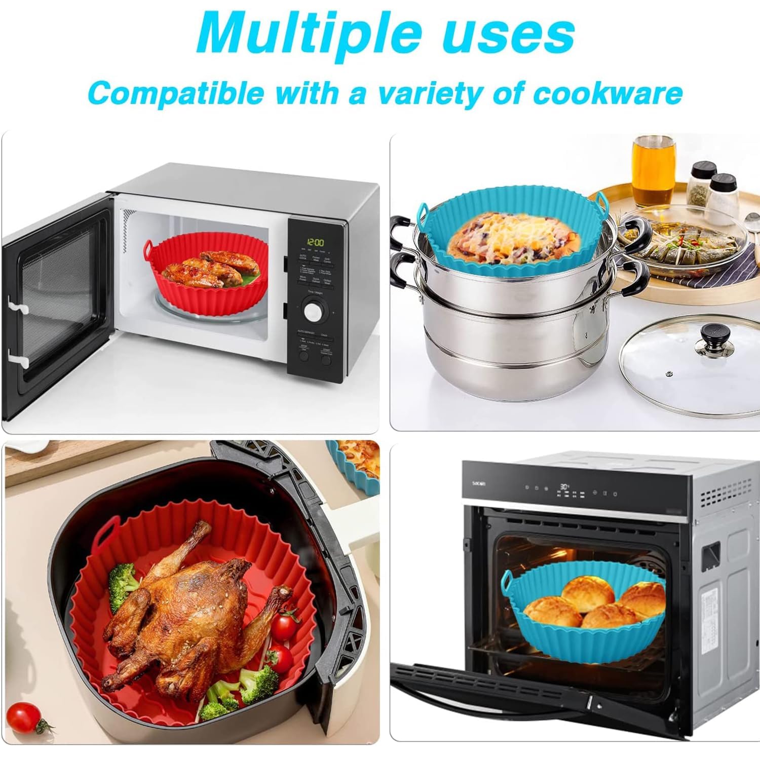 ZELKEY - Reusable Silicone Air Fryer Basket Liner & Baking Tray - Nonstick, Washable, Heat Resistant up to 450°F - Easy to Clean for Healthy Cooking - Perfect for Air Fryers, Ovens & Toaster Ovens (Blue, Pack of 1) - Ideal for Roasting, Baking & Frying Chicken, Fries & Veggies