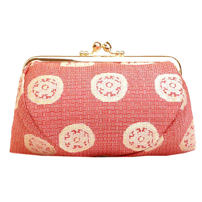 Japanese Nishijin Silk Wheel-Shaped Treasure/Rose Small Pouch - Handmade in Kyoto | Cosmetic Bag, Makeup Organizer, Gamaguchi Pouch for Travel Toiletry & Stationery | Perfect as Bag-in-Bag Organizer for Women's Purse & Daily Essentials