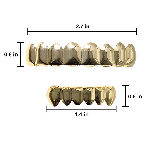 24K Gold Plated Hip Hop Grillz - 8 Teeth Top & Bottom Set for Men | Luxury Bling Dental Jewelry | Perfect for Rappers, Performers & Special Occasions