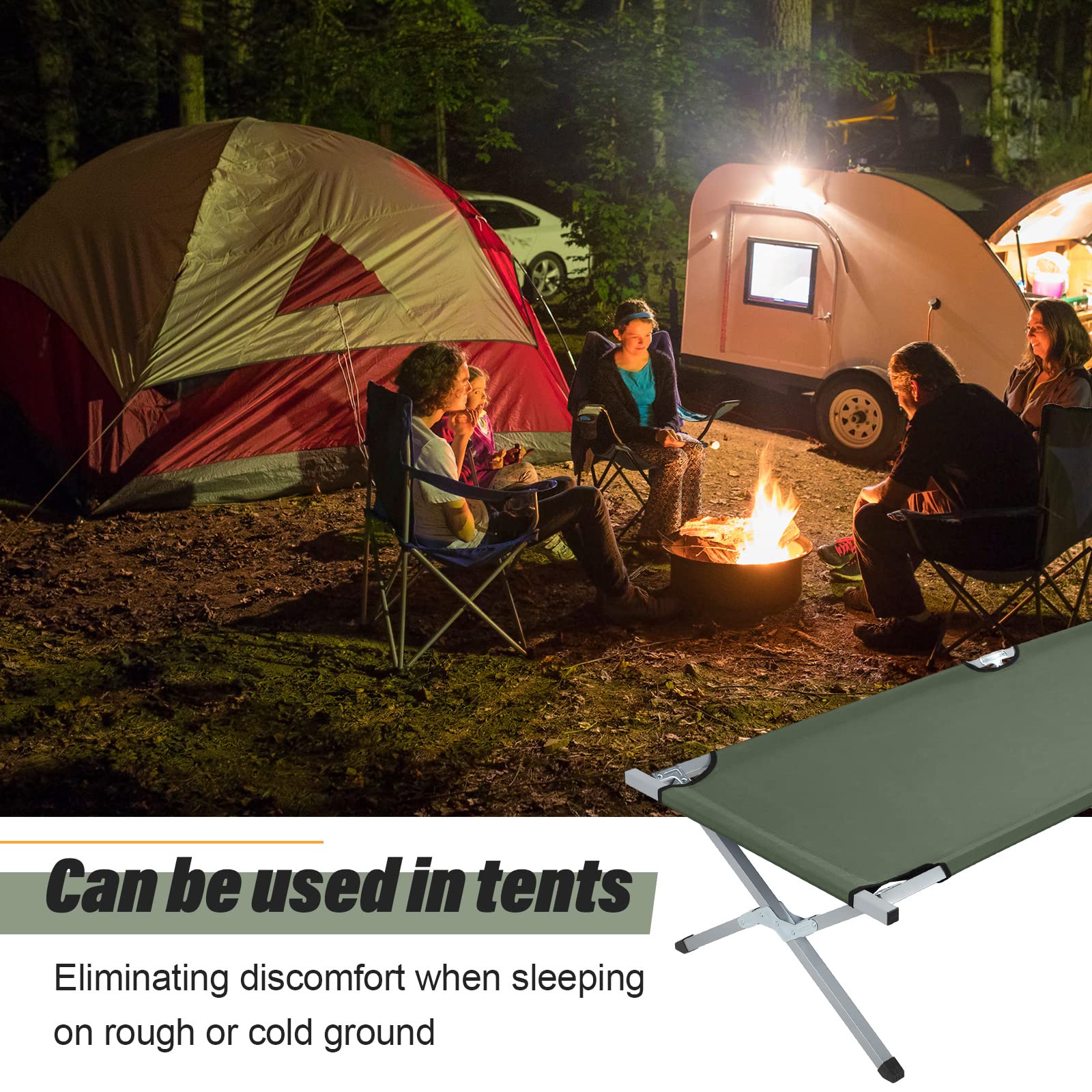 Geetery 2-Pack Folding Camping Cot with Carry Bag - Portable Twin Size Military Cot Supports 529 lbs - Army Green Outdoor Sleeping Bed for Camping, Travel & Emergency Use