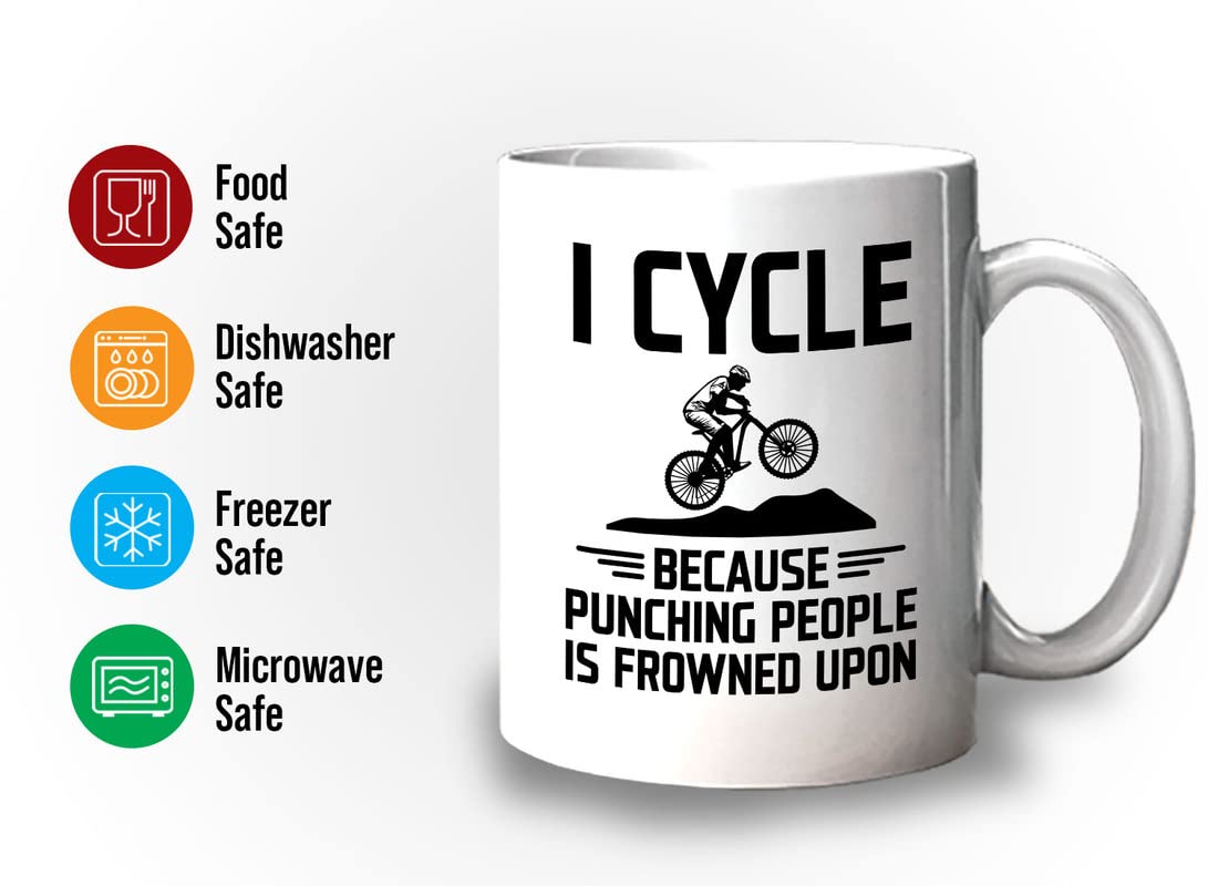 11oz White Mountain Bike Coffee Mug - Funny Cycling Gift for Bikers & Bike Lovers - Perfect for Road Cycling, Mountain Biking & Dirt Bike Enthusiasts - Great for Coffee Breaks, Office Use & Cycling Events