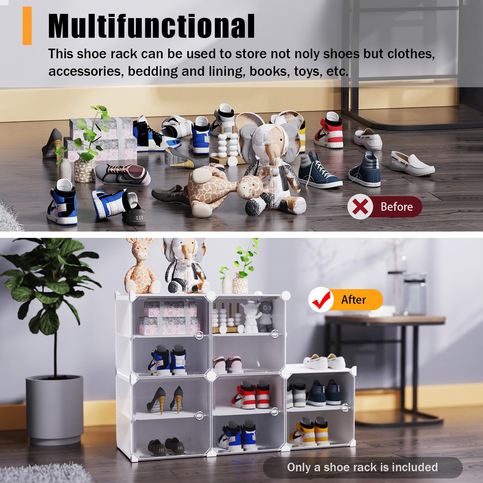 12-Tier Expandable Shoe Rack Organizer with Doors - Free Standing Stackable Shoe Storage Cabinet for Closet, Entryway & Hallway - Holds 96 Pairs of Shoes - Perfect for Small Spaces & Home Organization (White)