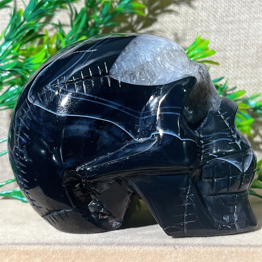 Black Agate Skull Carving - Natural Crystal Healing Gemstone for Spiritual Home Decor, Meditation & Energy Work | Handcrafted Mineral Craft for Gifts & Altar Decorations
