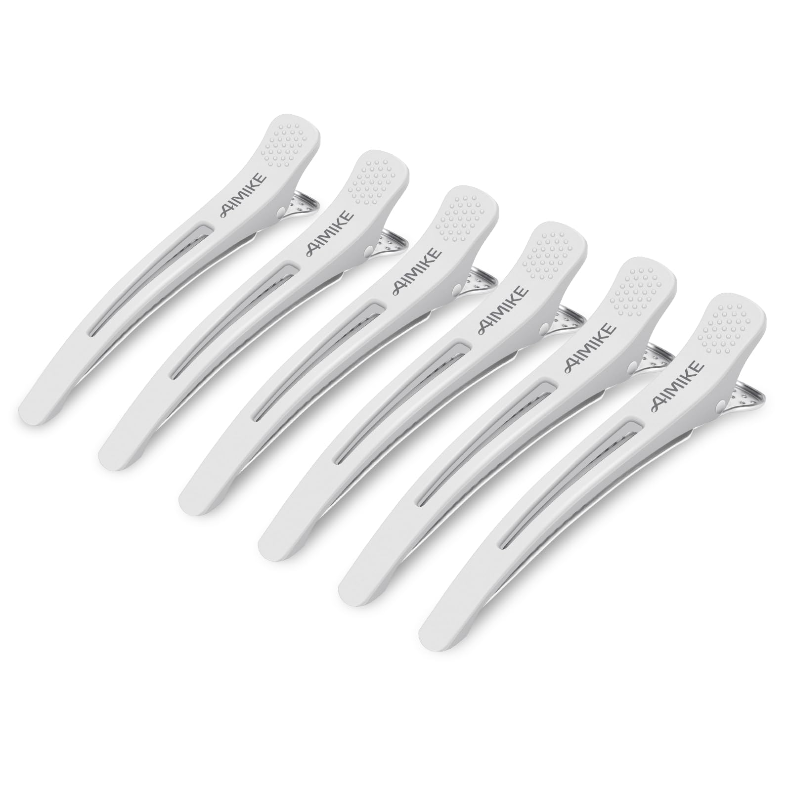 AIMIKE 6pcs Professional Hair Clips for Styling & Sectioning - Non-Slip No-Trace Duckbill Hair Clips with Silicone Band for Salon & Home Use - Great for Hairdressers, Women & Men (White, 4.3