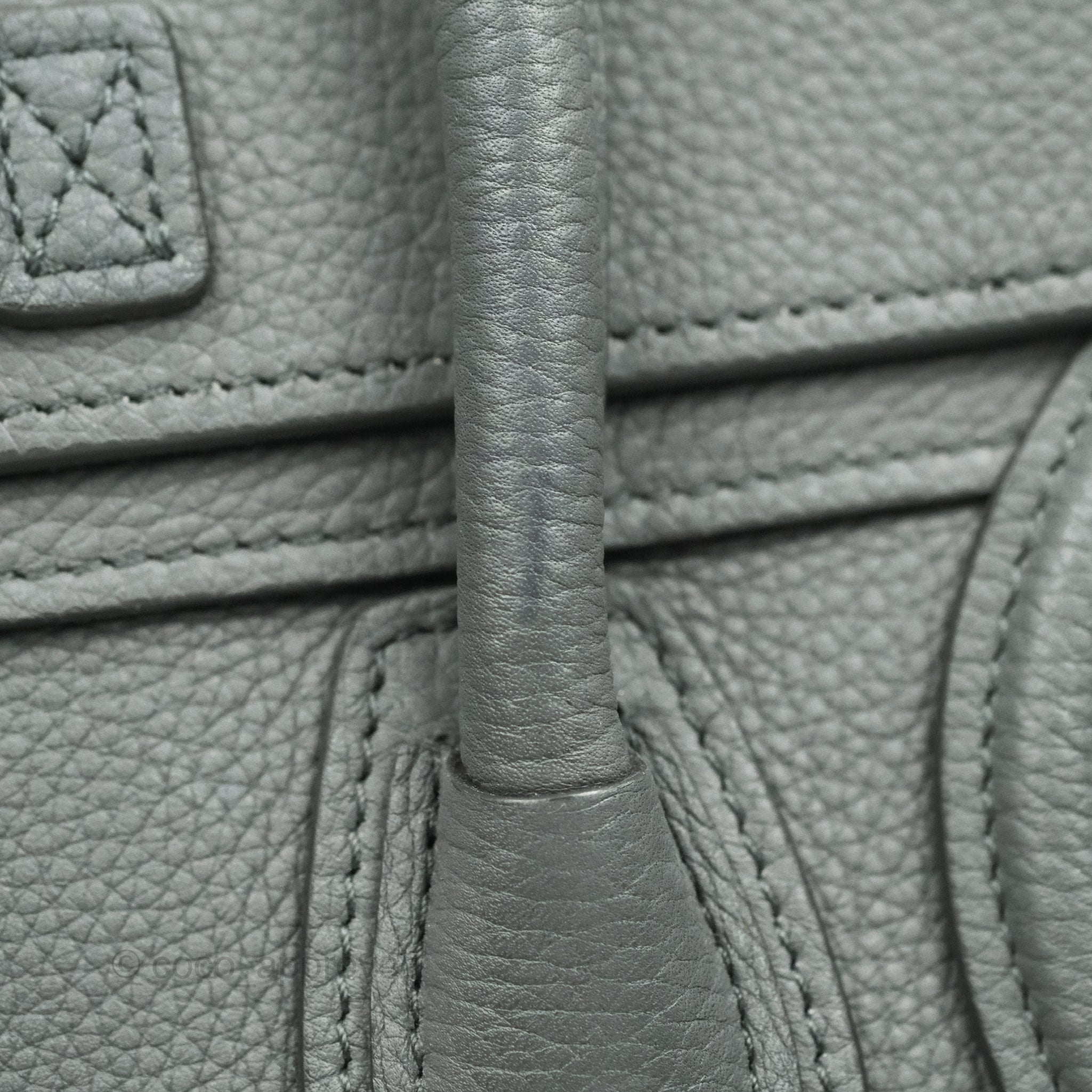 Celine Nano Luggage Bag in Grey Grained Calfskin with Gold Hardware - Perfect for Work, Travel & Everyday Luxury
