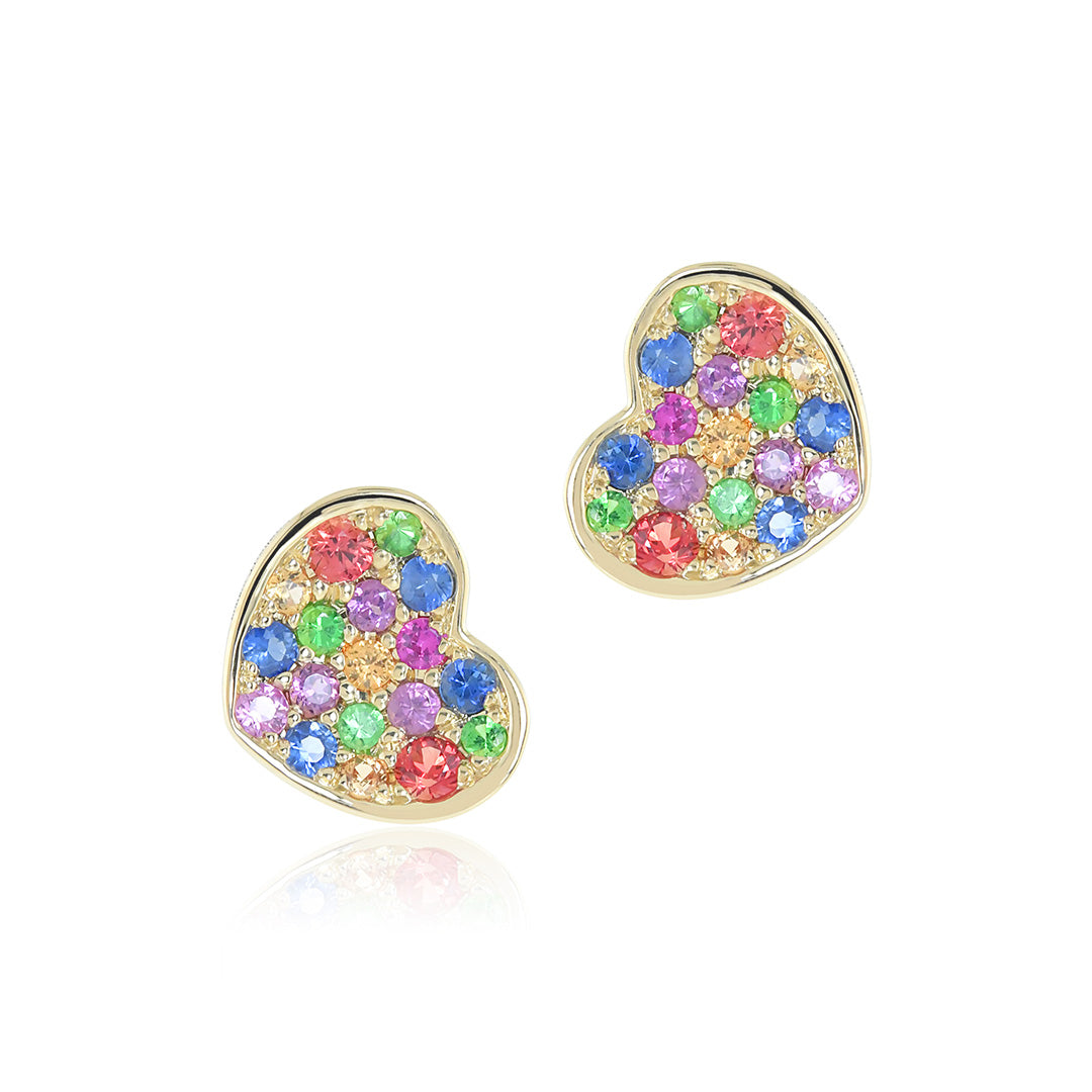 Rainbow Sapphire Heart Earrings for Women - Dainty Stud Earrings for Valentine's Day, Anniversary & Romantic Gifts | Perfect for Date Night, Weddings & Special Occasions