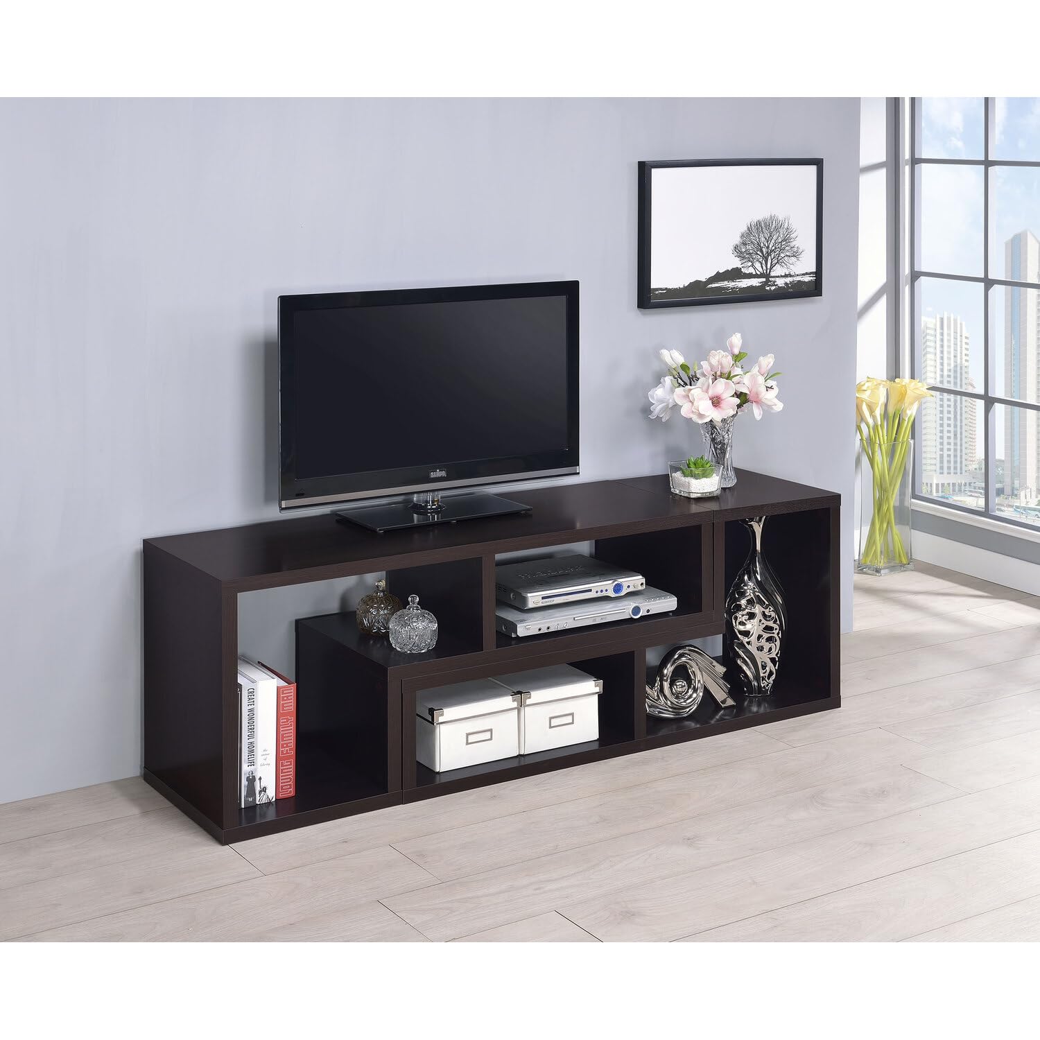 Convertible TV Stand and Bookcase Combo in Cappuccino Finish - Coaster Furniture 800329 - Perfect for Living Room, Home Theater, and Office Storage
