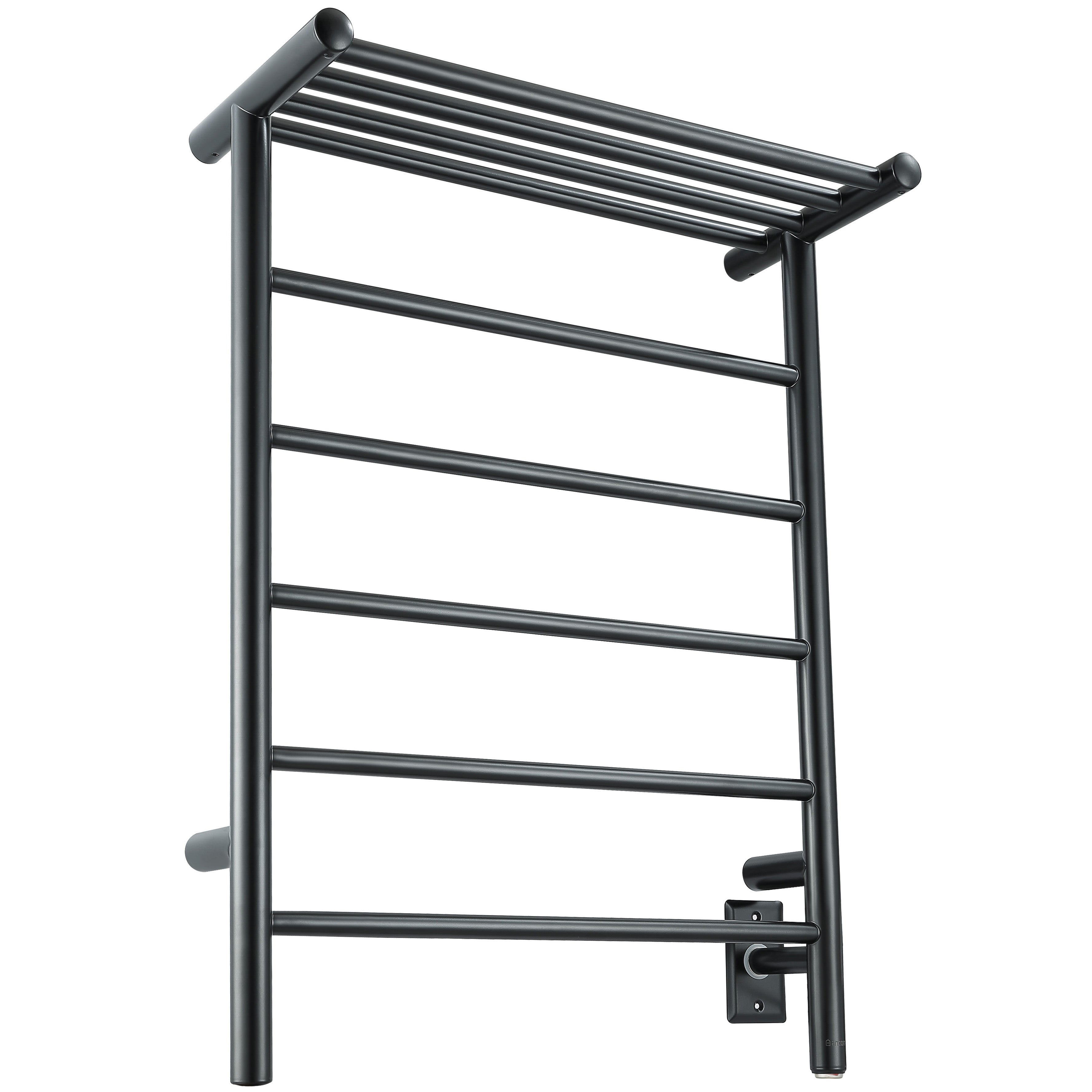 Miazzo 5-Bar Electric Wall Mount Towel Warmer with Shelf - Plug In or Hardwire Installation - Matte Black Finish - Perfect for Bathrooms, Spas & Luxury Home Decor