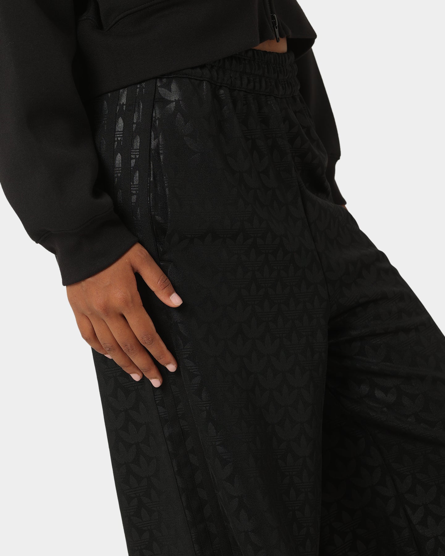 Adidas Women's All Over Print Athletic Track Pants - Black - Comfortable Workout & Lounge Pants for Running, Yoga, and Casual Wear