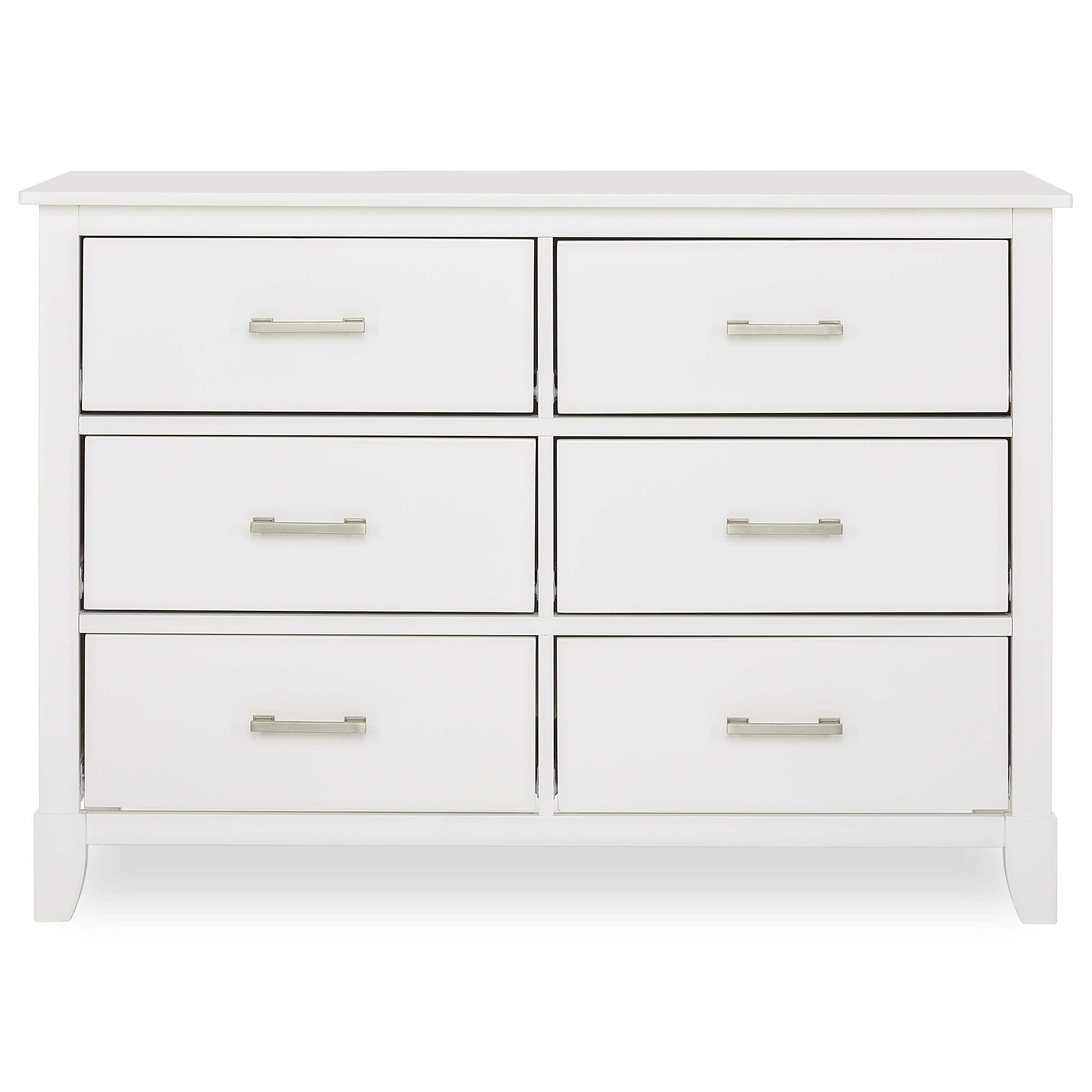 Dream On Me Universal White Double Dresser - 6-Drawer Kids Bedroom Furniture | Solid Sustainable Pinewood Mid-Century Modern Dresser | Easy Assembly for Nursery, Bedroom & Playroom Organization