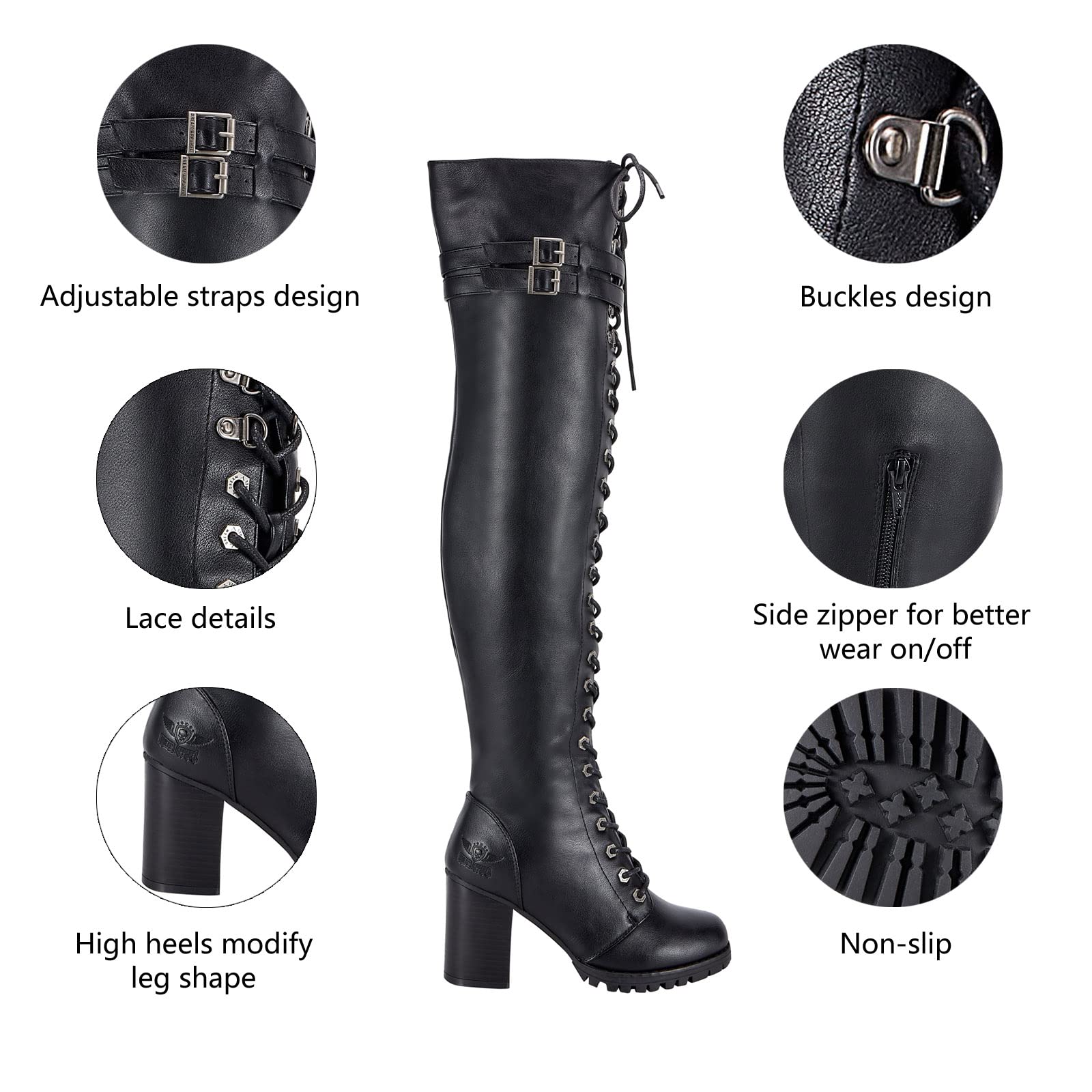 GARGOYLE BELLS Women's Over The Knee Boots - Lace Up Thigh High Boots with Zip & Buckle Closure, Soft Leather Tall Boots for Women | Perfect for Fall Winter Fashion, Party & Night Out Outfits