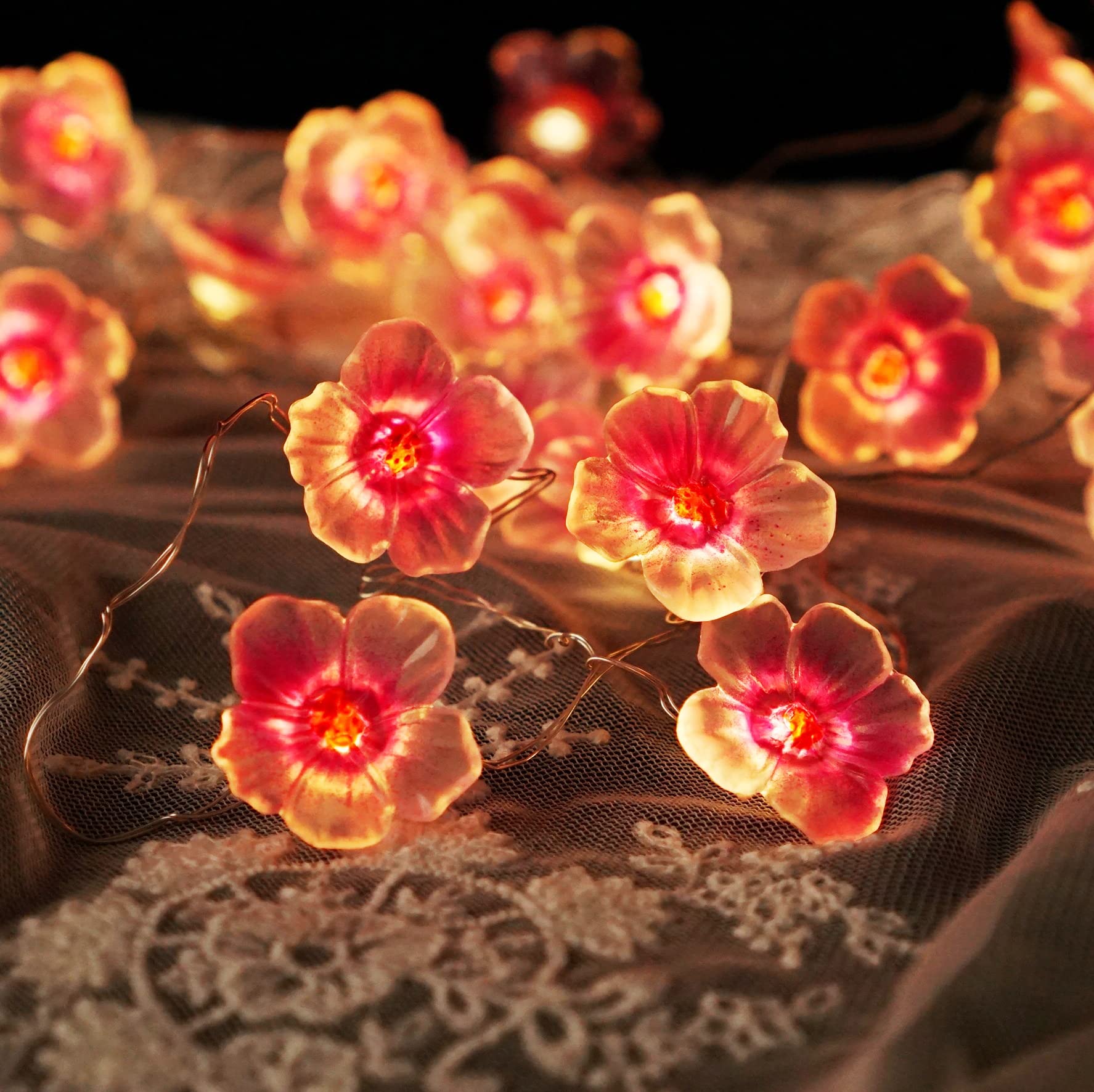 **40 LED Cherry Blossom String Lights - 13ft Pink Floral Fairy Lights with Timer & 8 Modes, Battery Operated for Indoor Decor, Bedroom, Wedding, Party (Perfect for Romantic Ambiance & Festive Celebrations)**